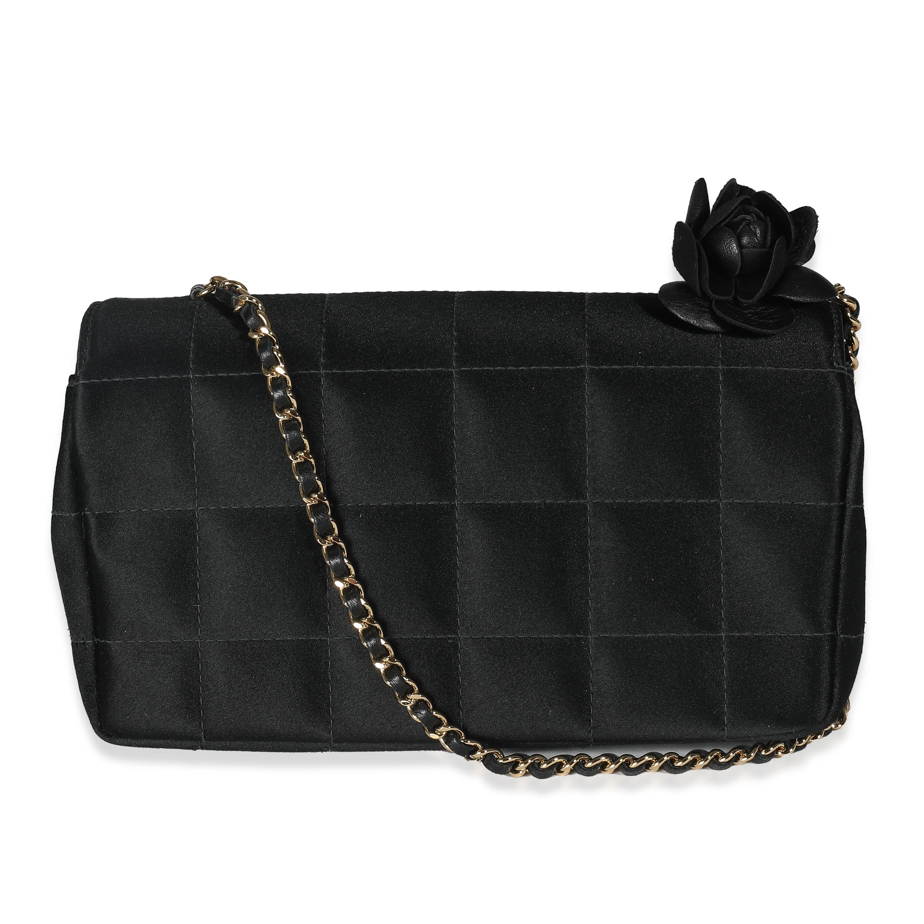 Black Quilted Satin Mini Chocolate Bar Flap Bag - Image 5