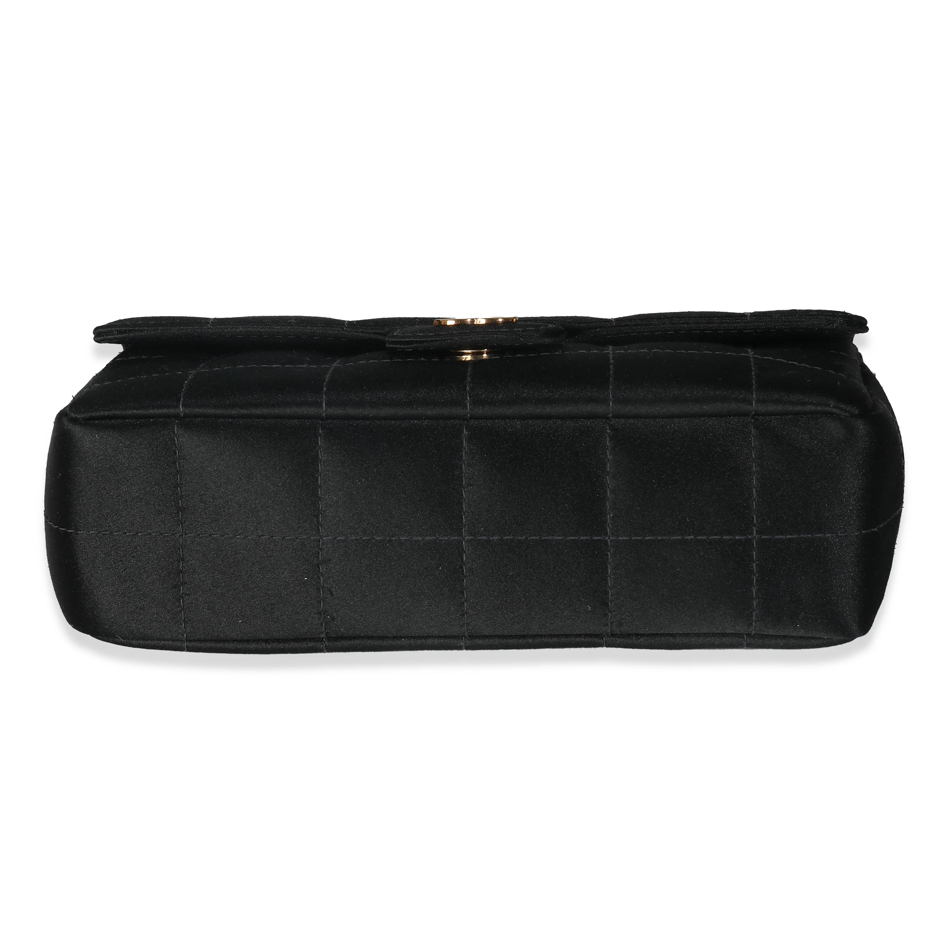 Black Quilted Satin Mini Chocolate Bar Flap Bag - Image 7