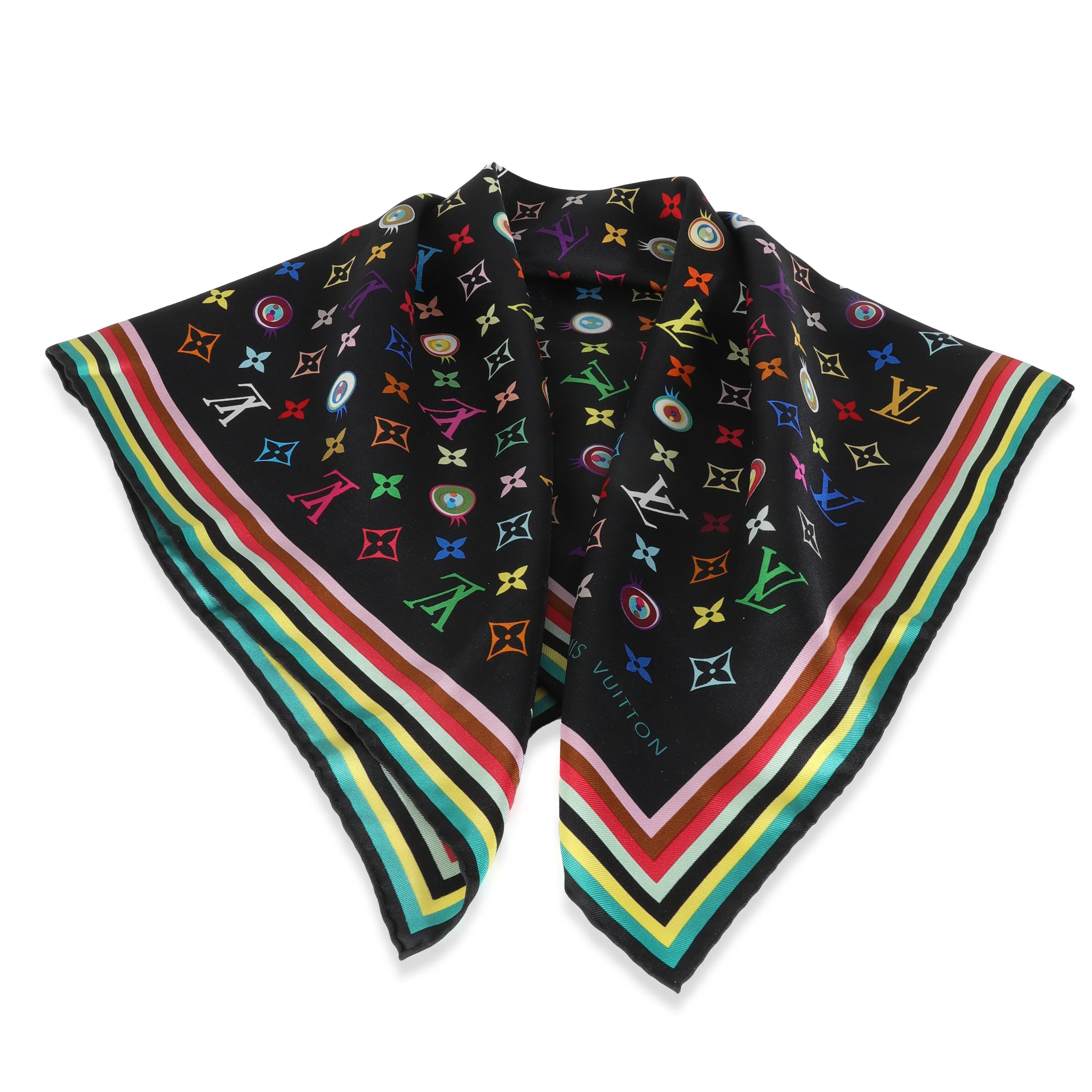 Black Multicolor Silk Murakami Eye Love Scarf - Image 3