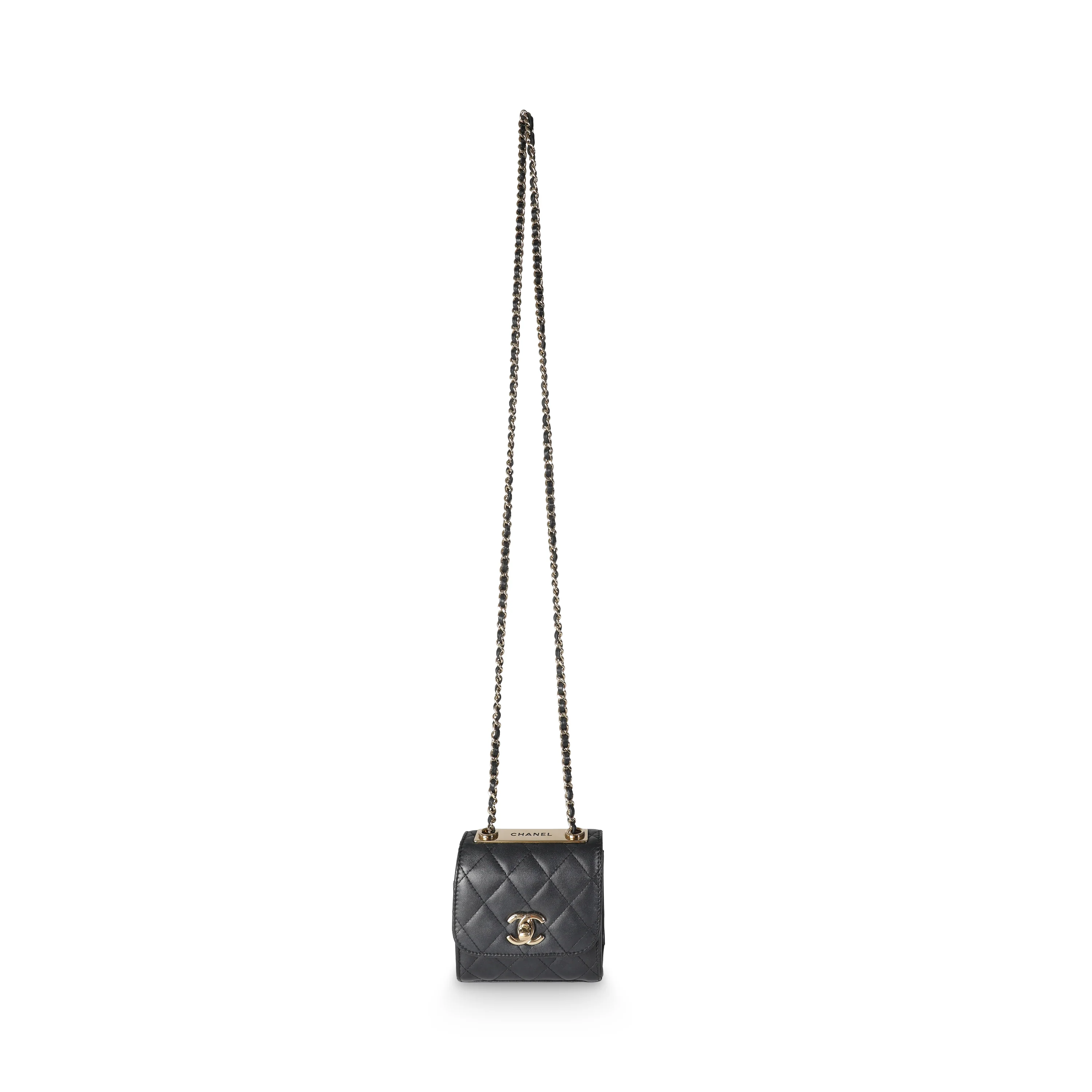 Black Quilted Lambskin Trendy CC Clutch With Chain - Image 8