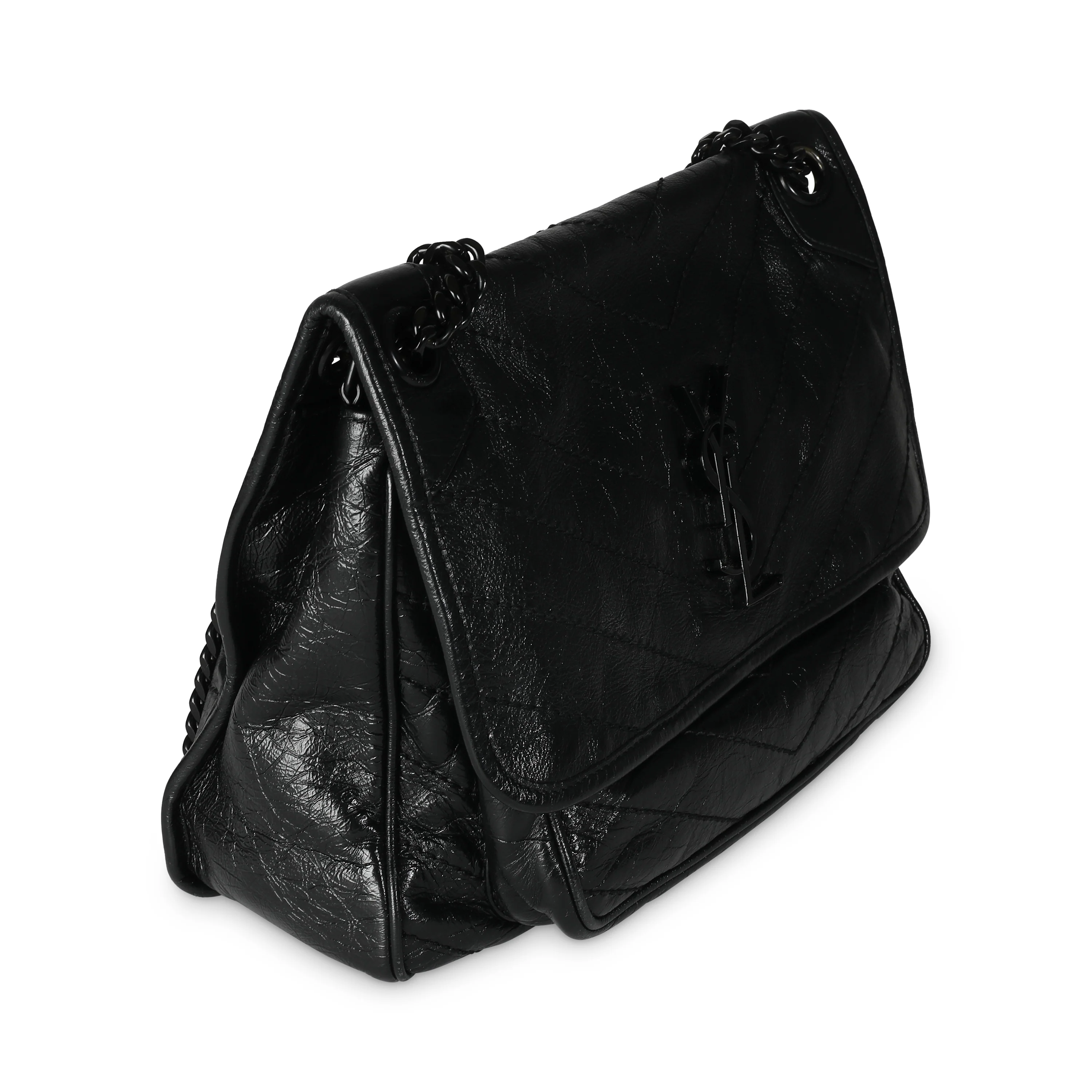 Black Matelassé Crinkled Calfskin Medium Niki Bag - Image 3