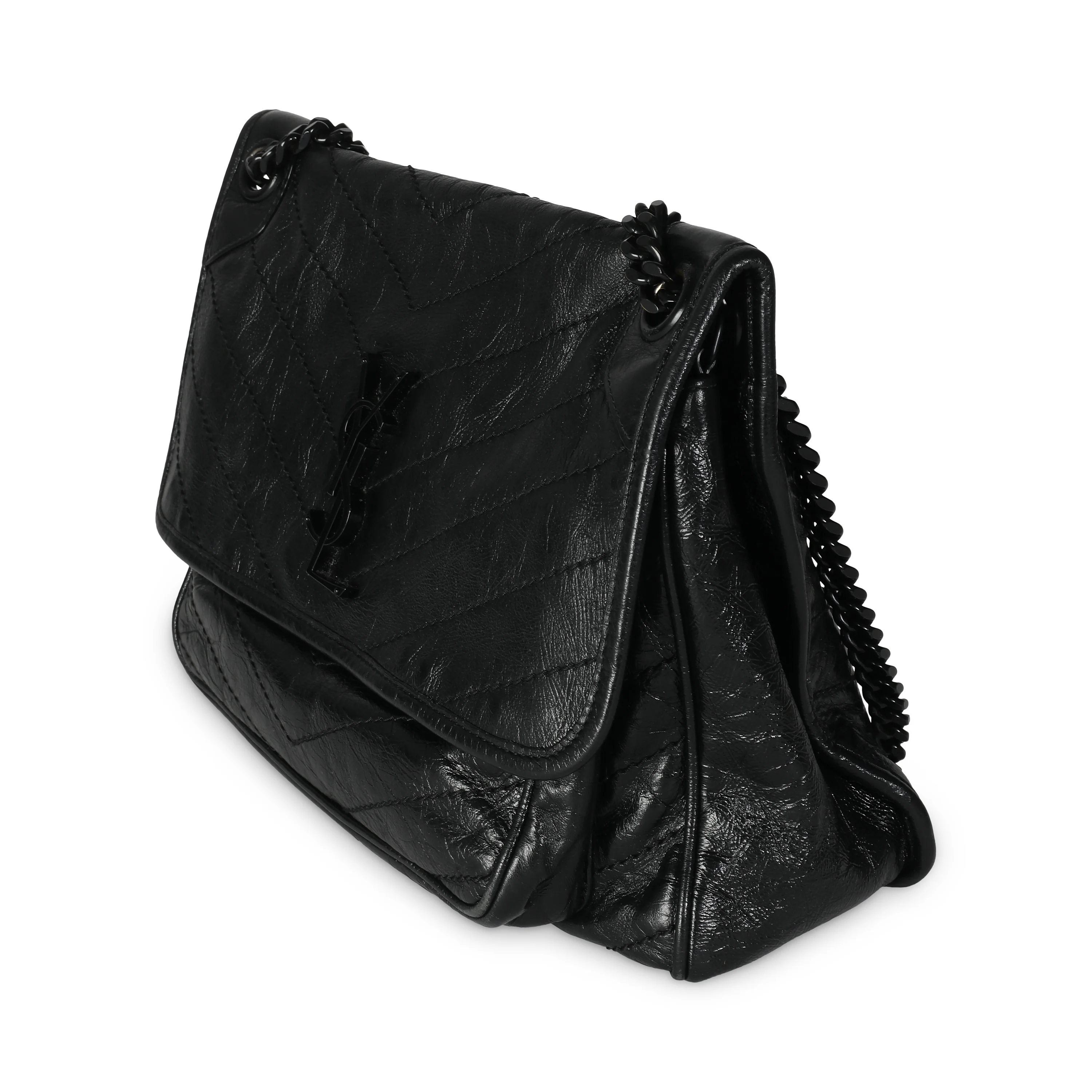 Black Matelassé Crinkled Calfskin Medium Niki Bag - Image 4