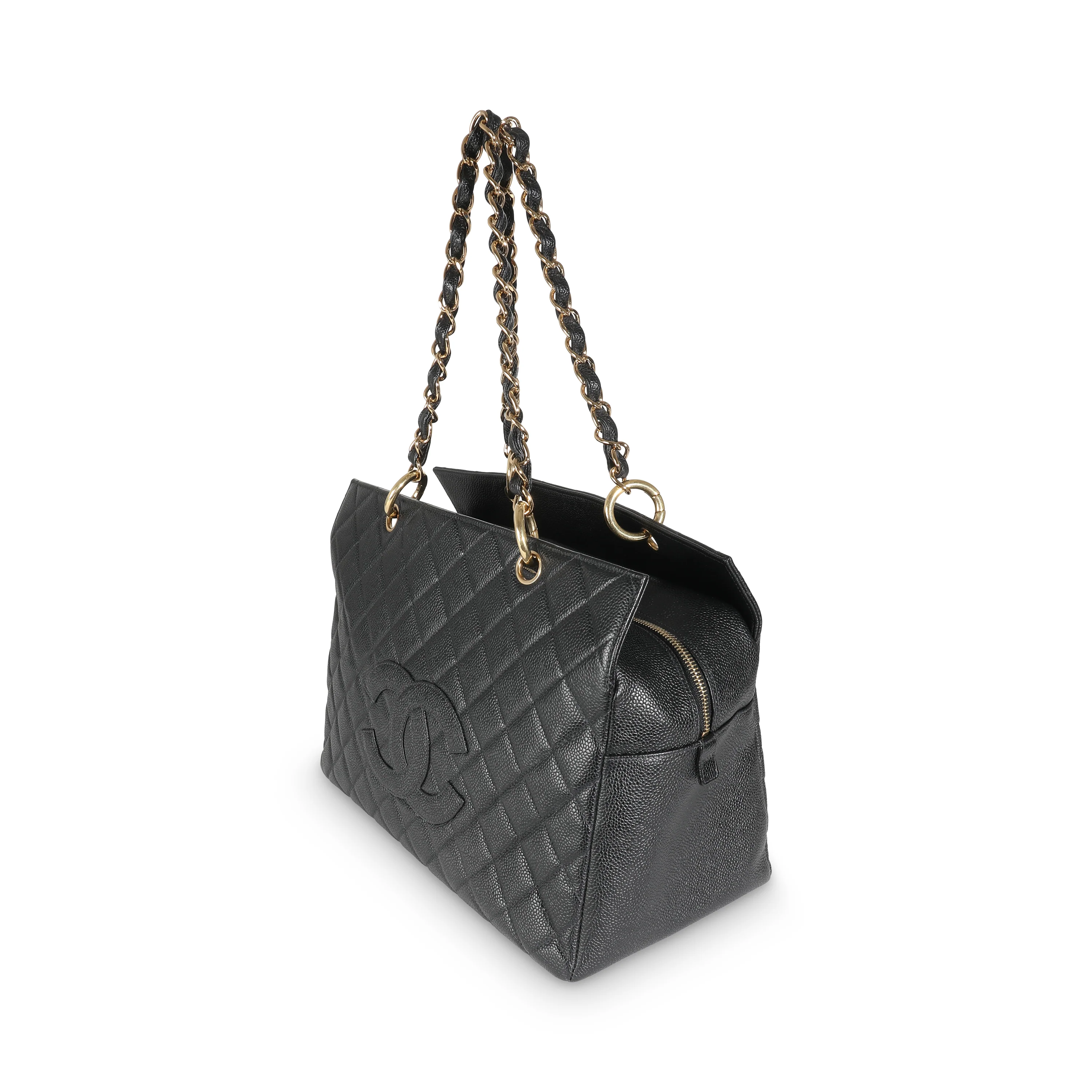 Black Quilted Caviar Grand Shopper Tote - Image 2