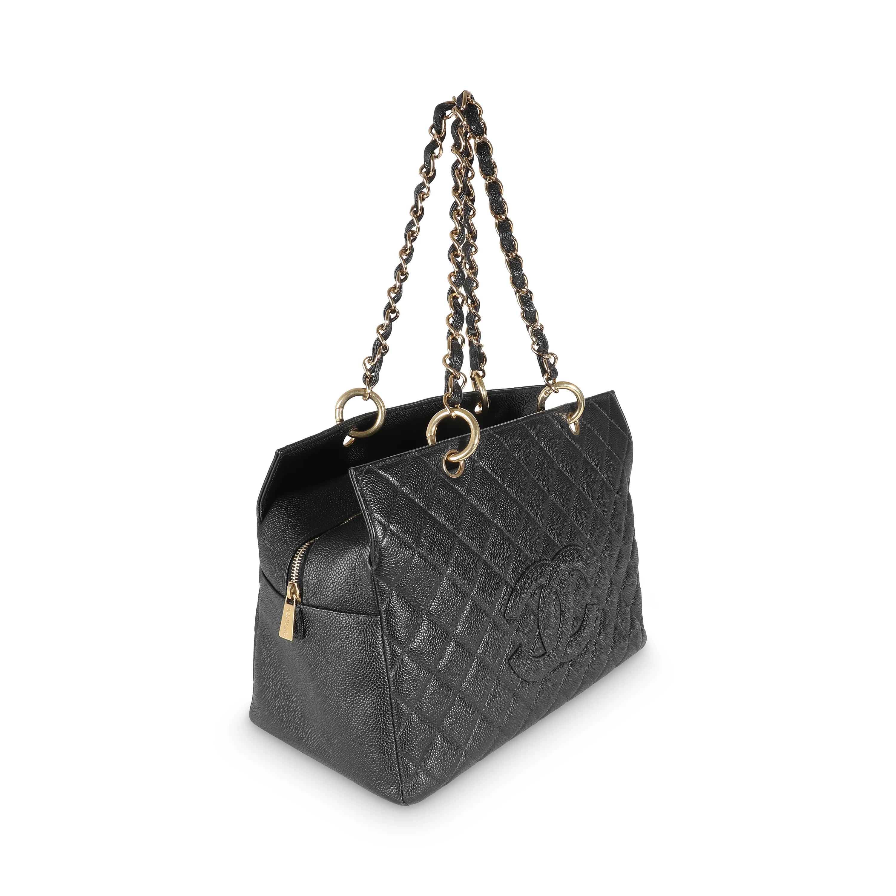 Black Quilted Caviar Grand Shopper Tote - Image 3