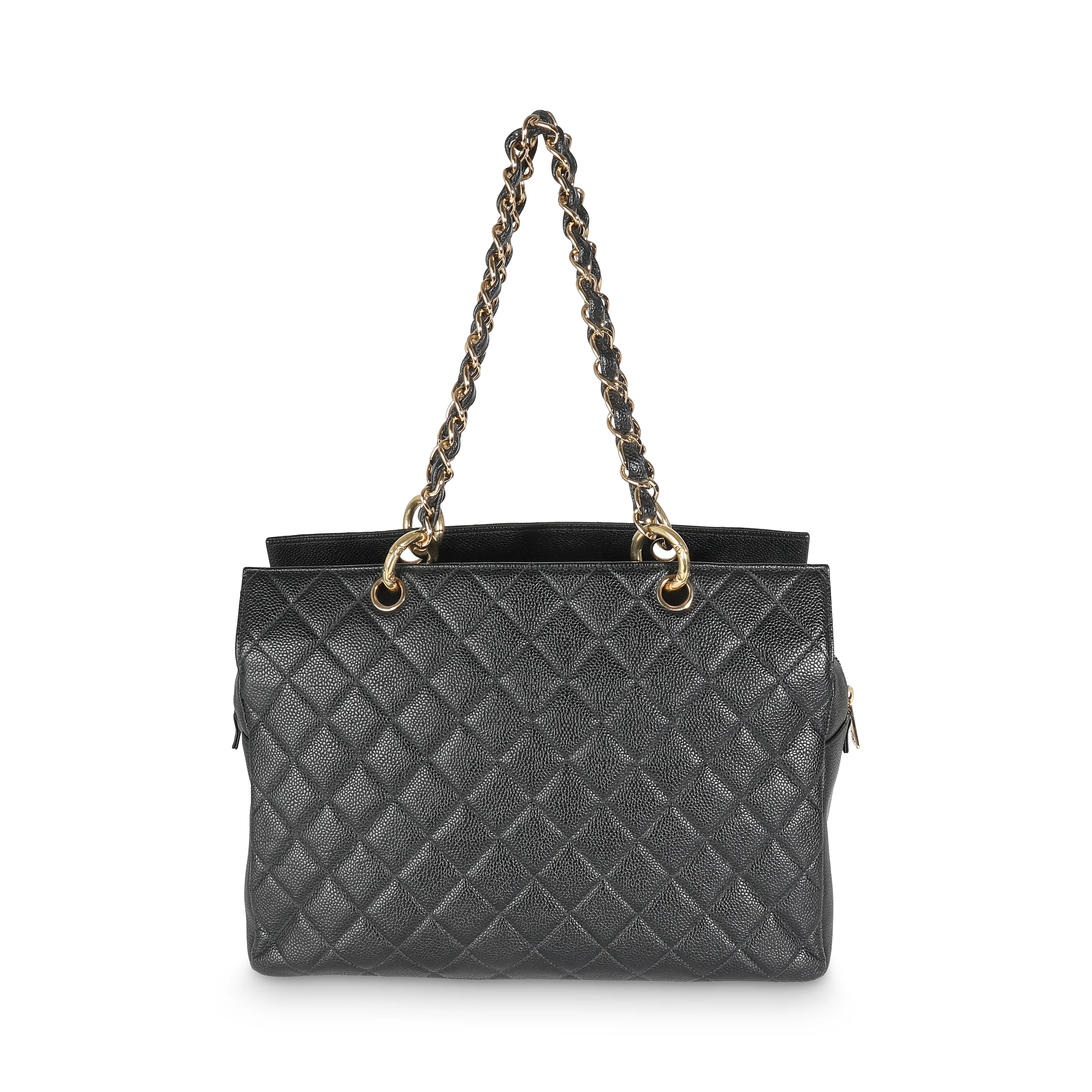 Black Quilted Caviar Grand Shopper Tote - Image 4