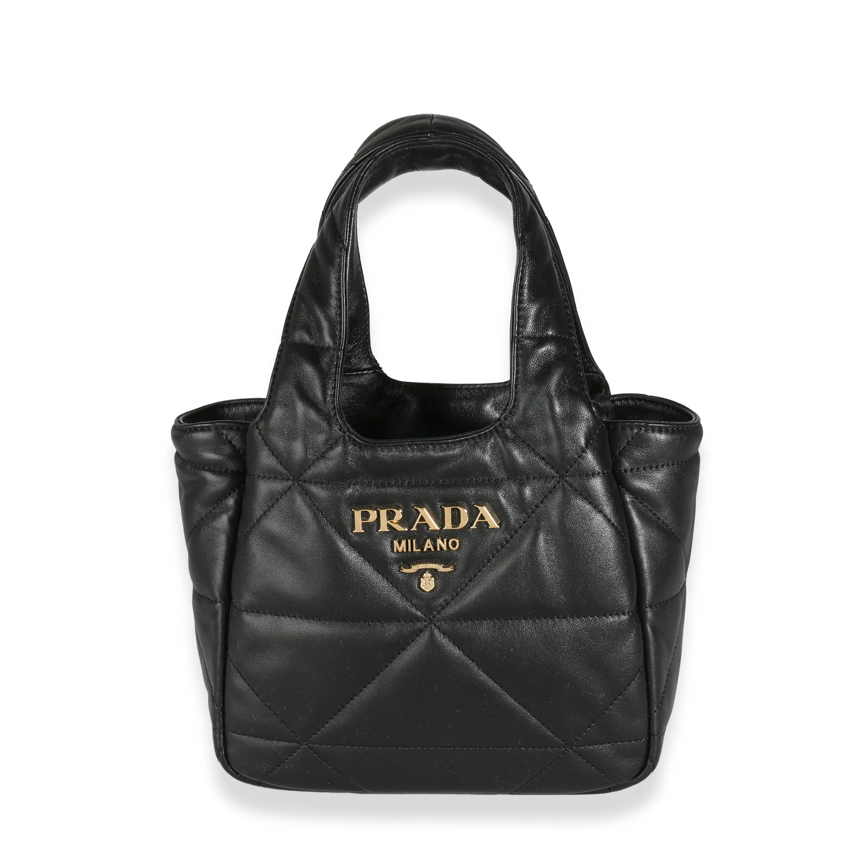 Black Triangle Quilted Nappa Small Tote