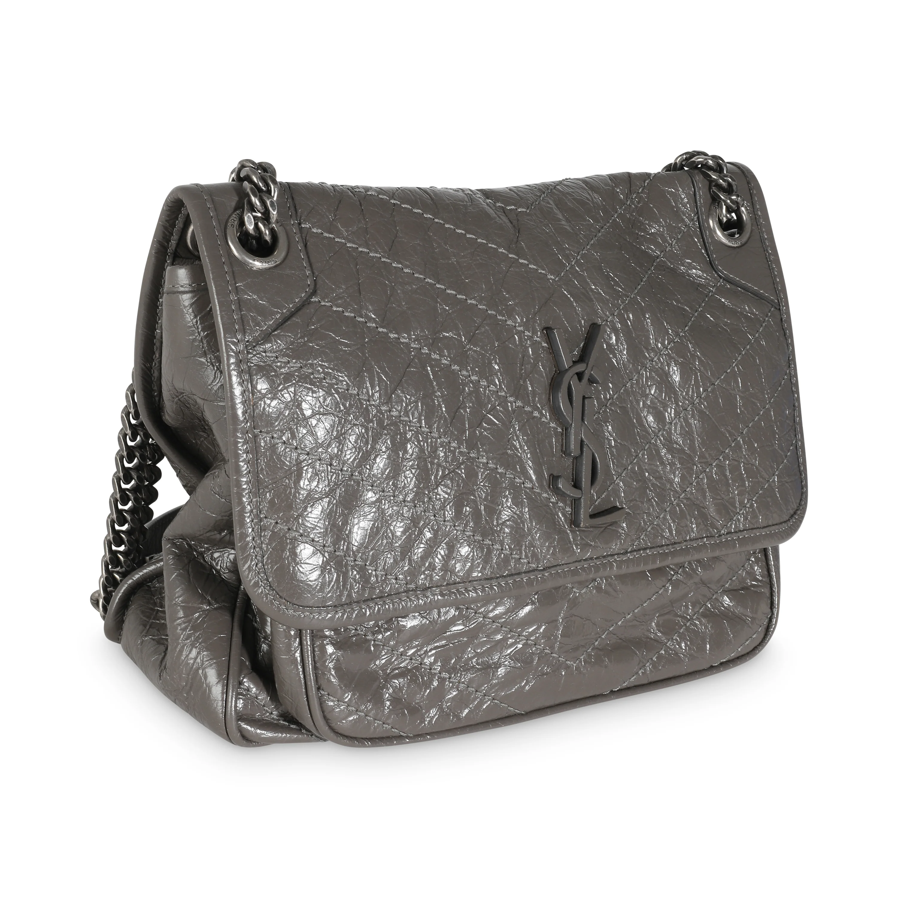 Storm Crinkled Calfskin Matelasse Medium Niki Chain Satchel - Image 3