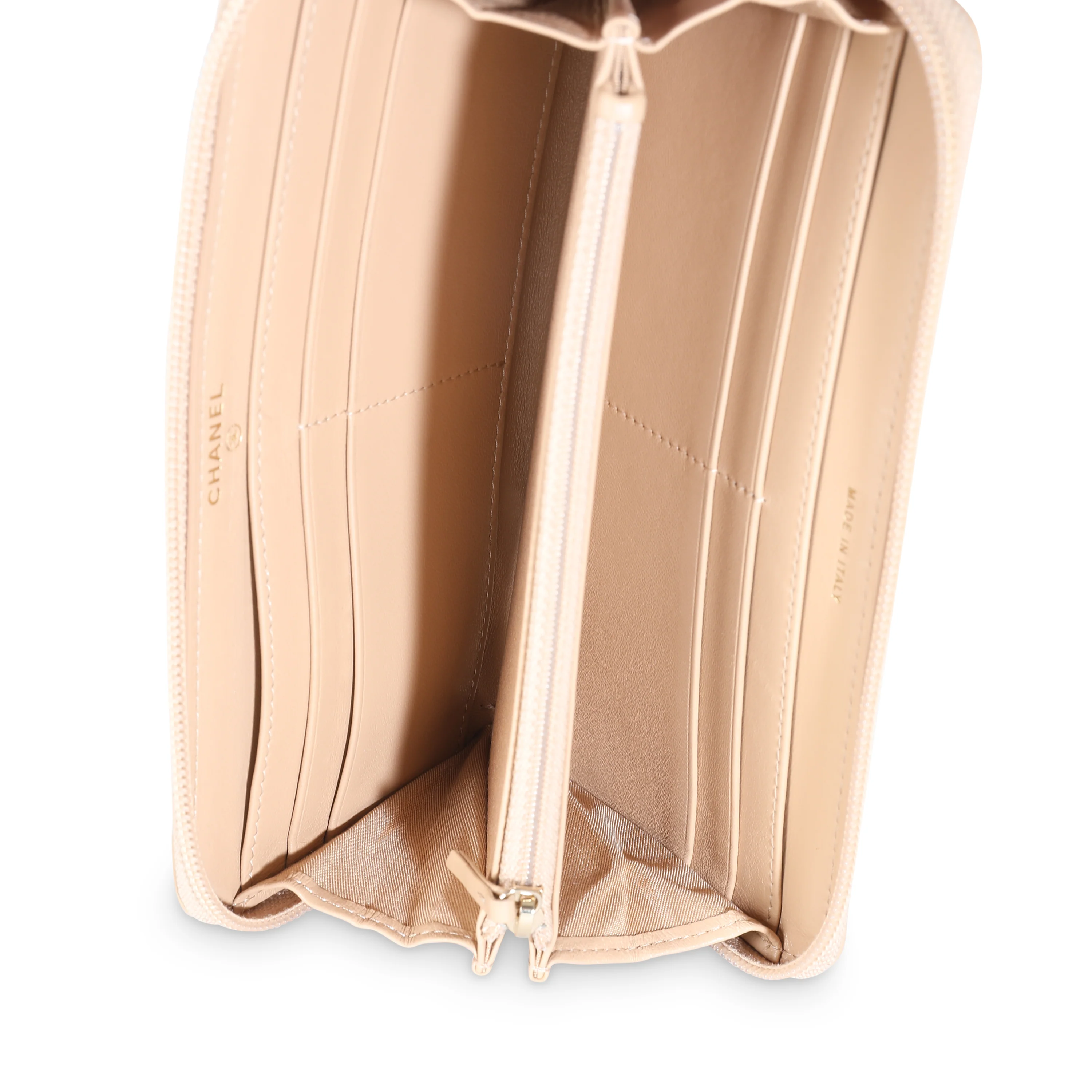 Beige Quilted Lambskin Zip Around Boy Wallet - Image 8