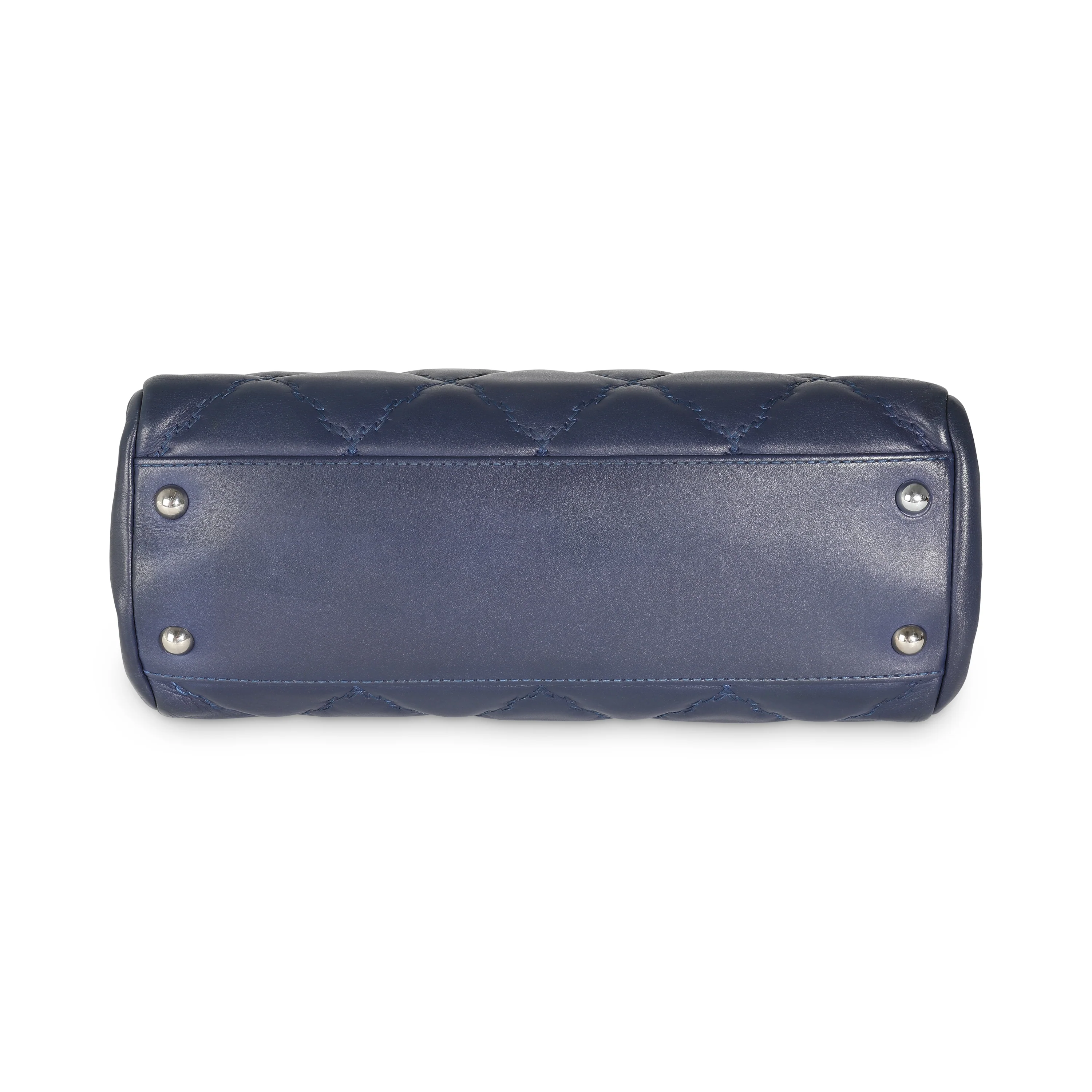 Navy Calfskin Double Stitch Small Hamptons Tote - Image 5