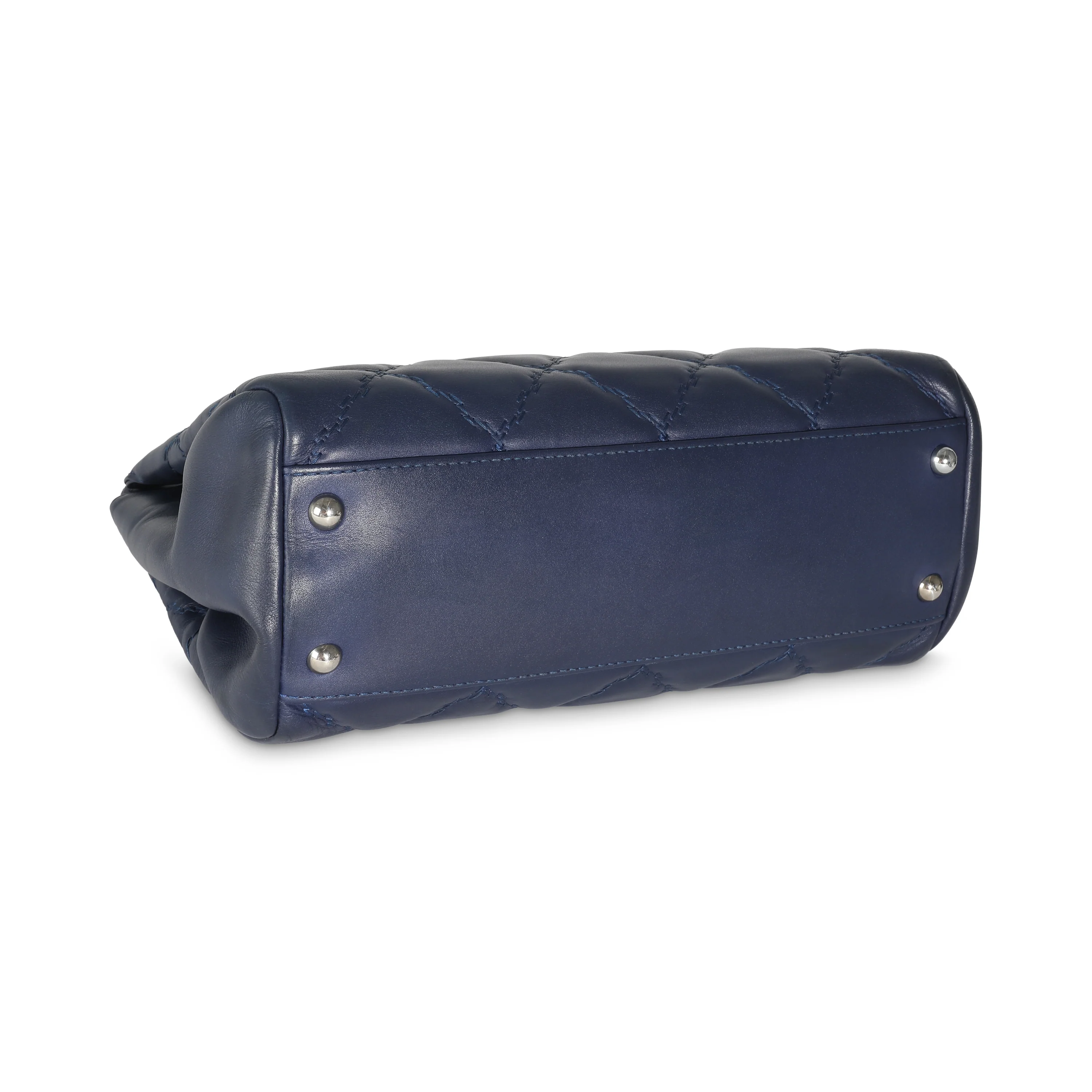 Navy Calfskin Double Stitch Small Hamptons Tote - Image 6