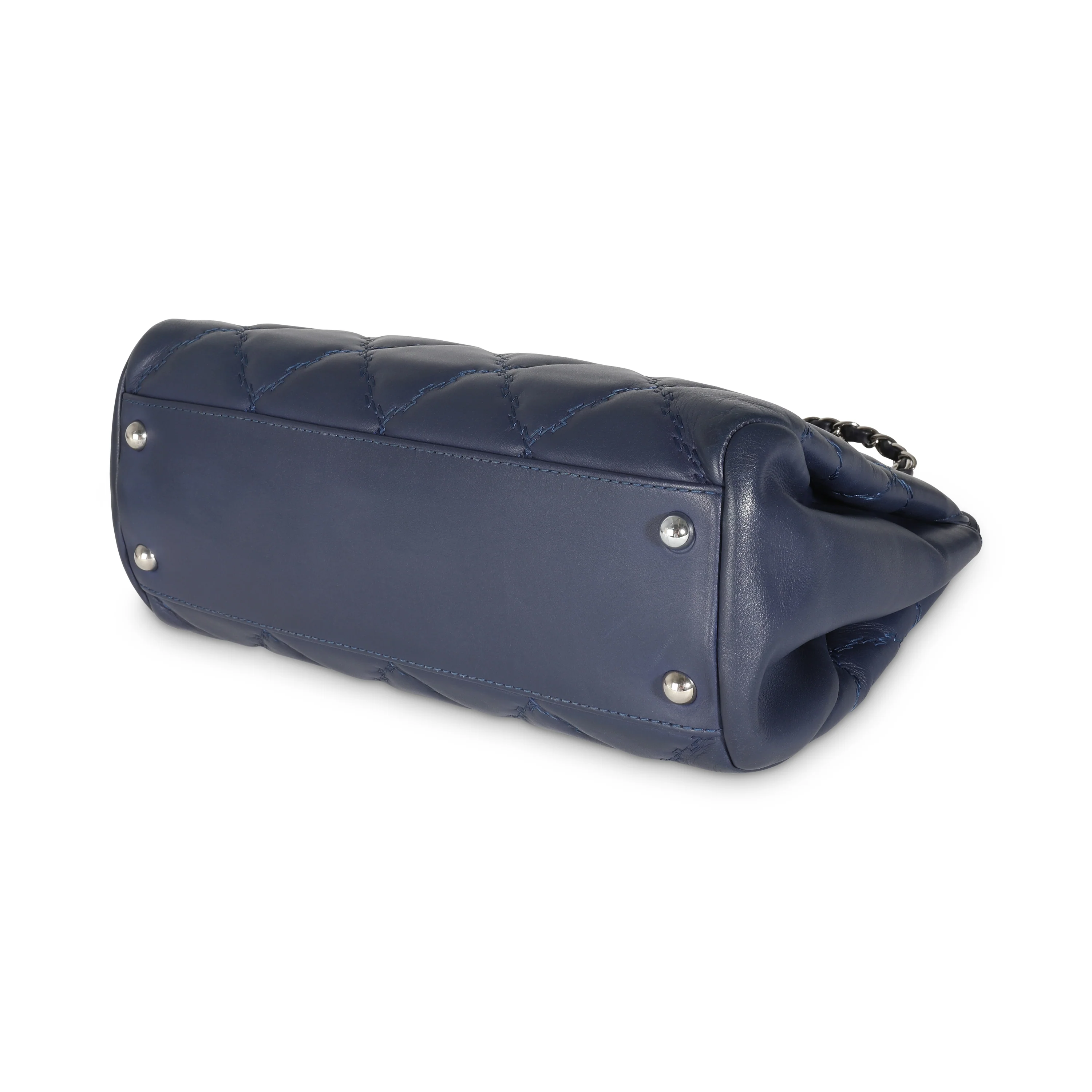 Navy Calfskin Double Stitch Small Hamptons Tote - Image 7