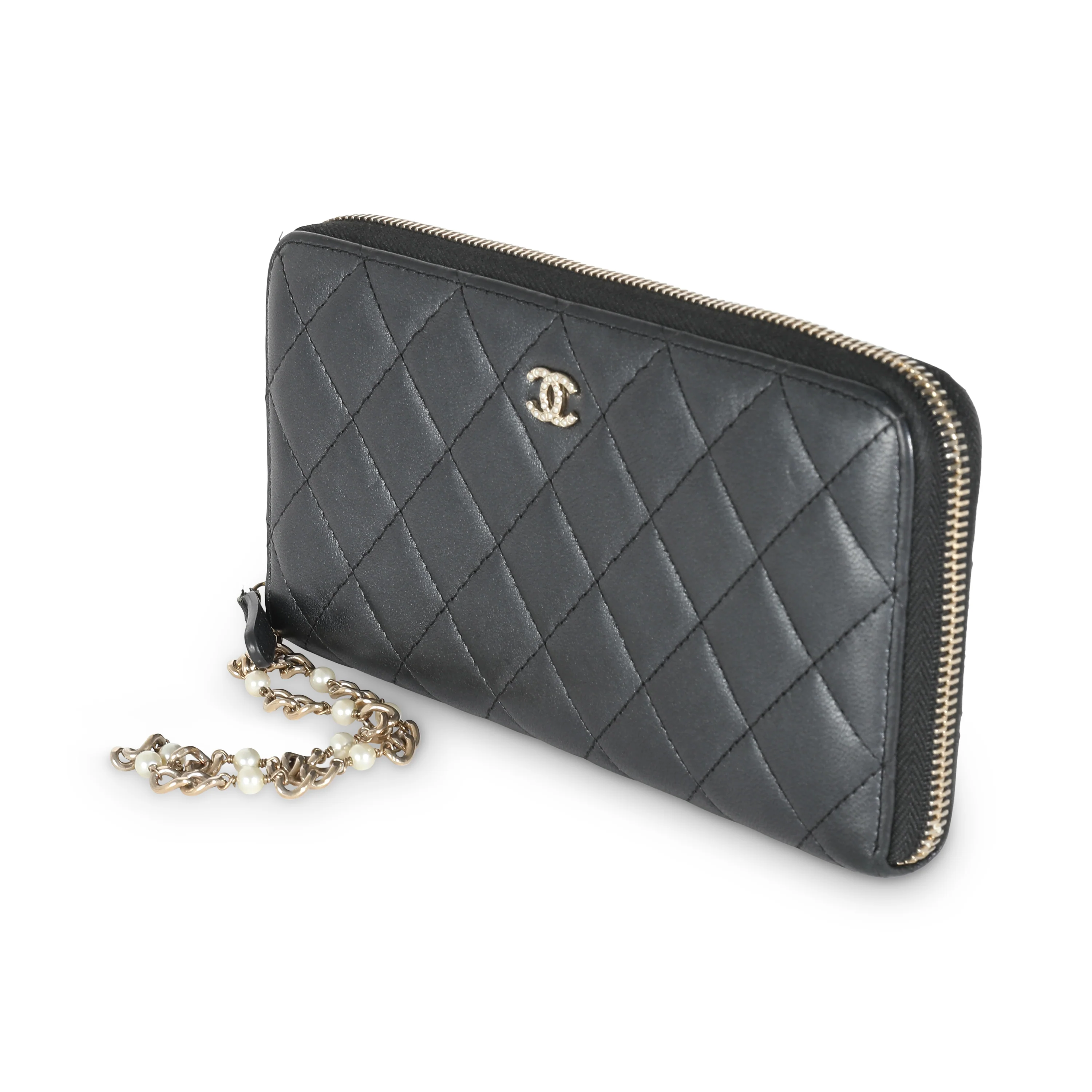 Gunmetal Metallic Quilted Lambskin Zip Around Wallet - Image 2