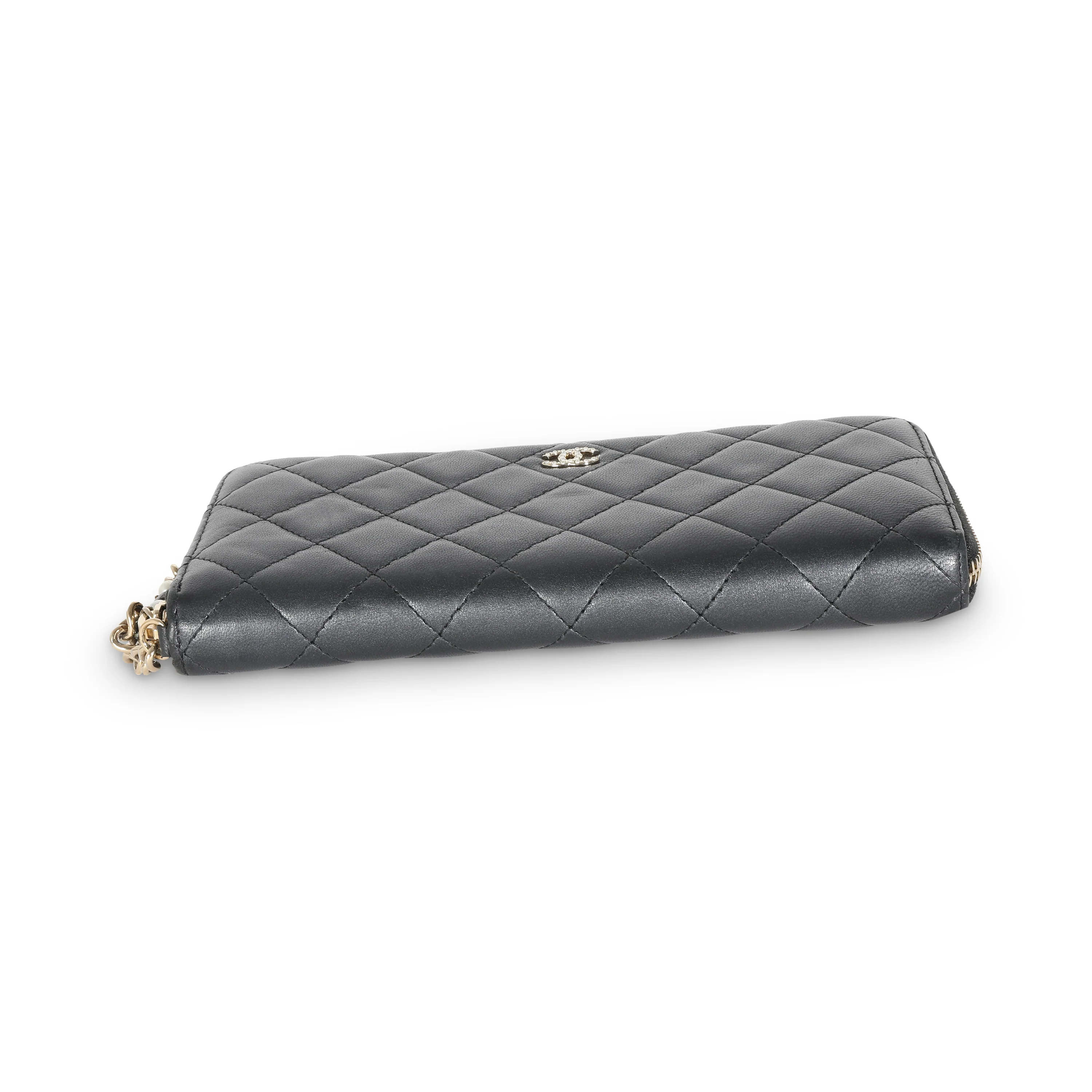 Gunmetal Metallic Quilted Lambskin Zip Around Wallet - Image 5