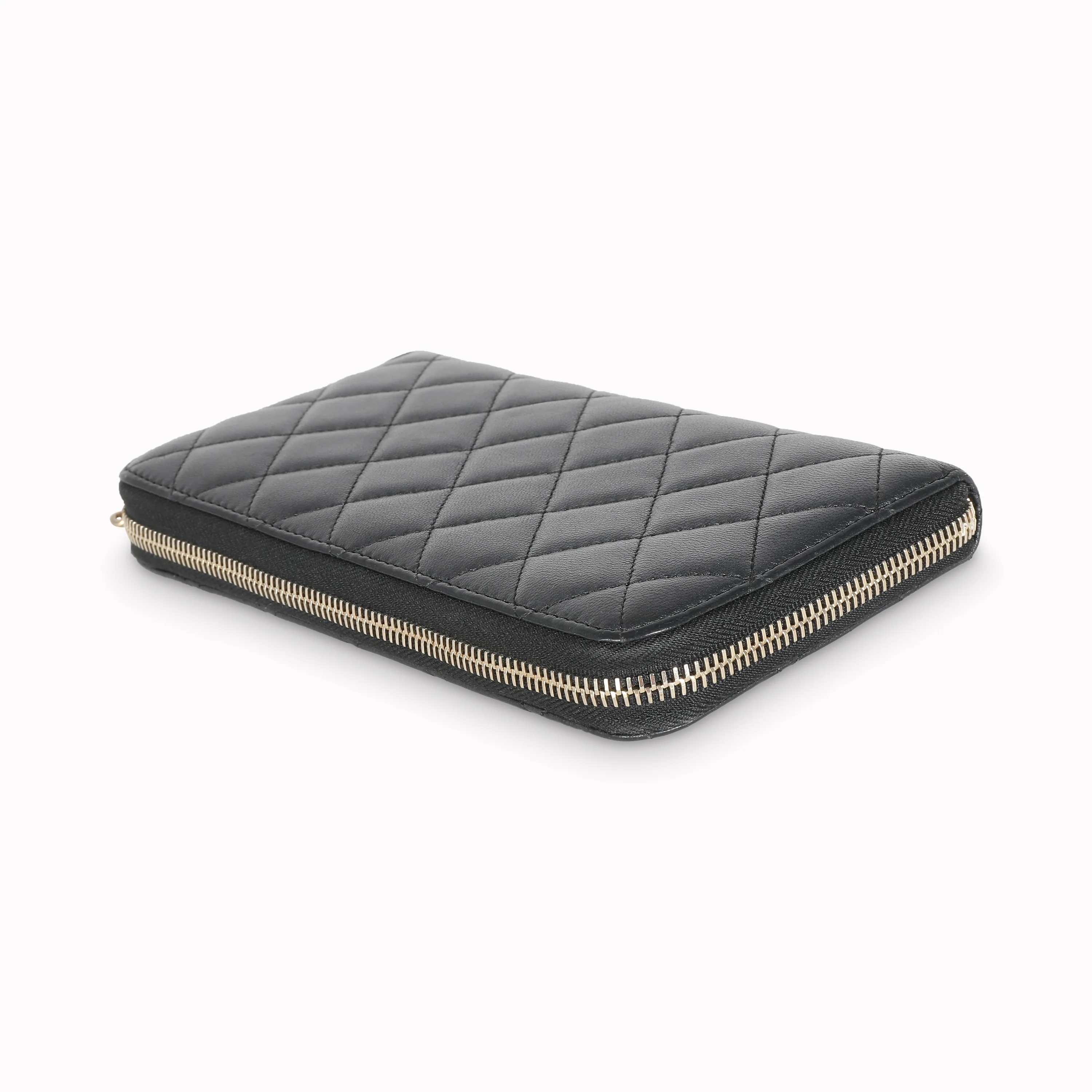 Gunmetal Metallic Quilted Lambskin Zip Around Wallet - Image 7