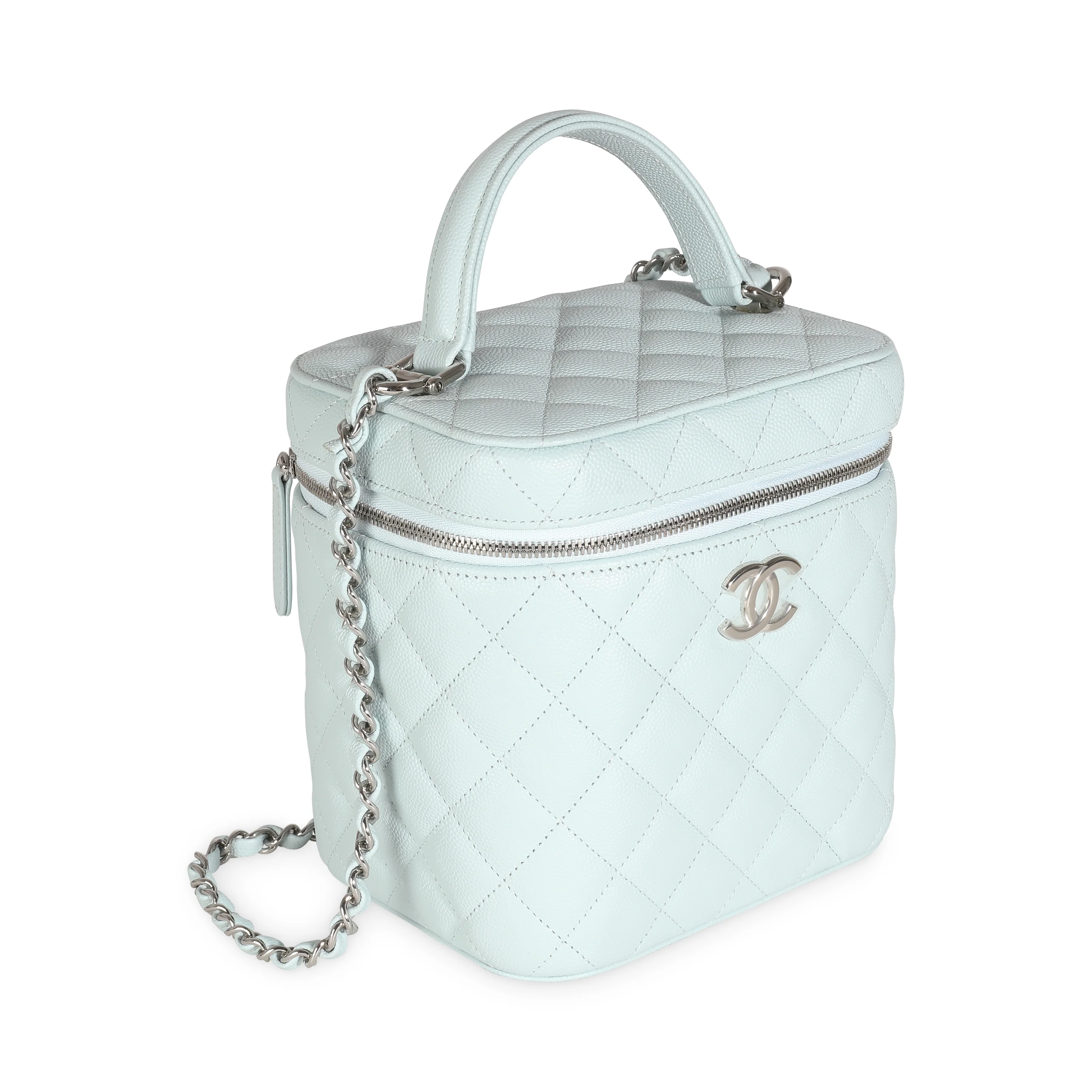 Blue Quilted Caviar Top Handle Vanity Case - Image 3