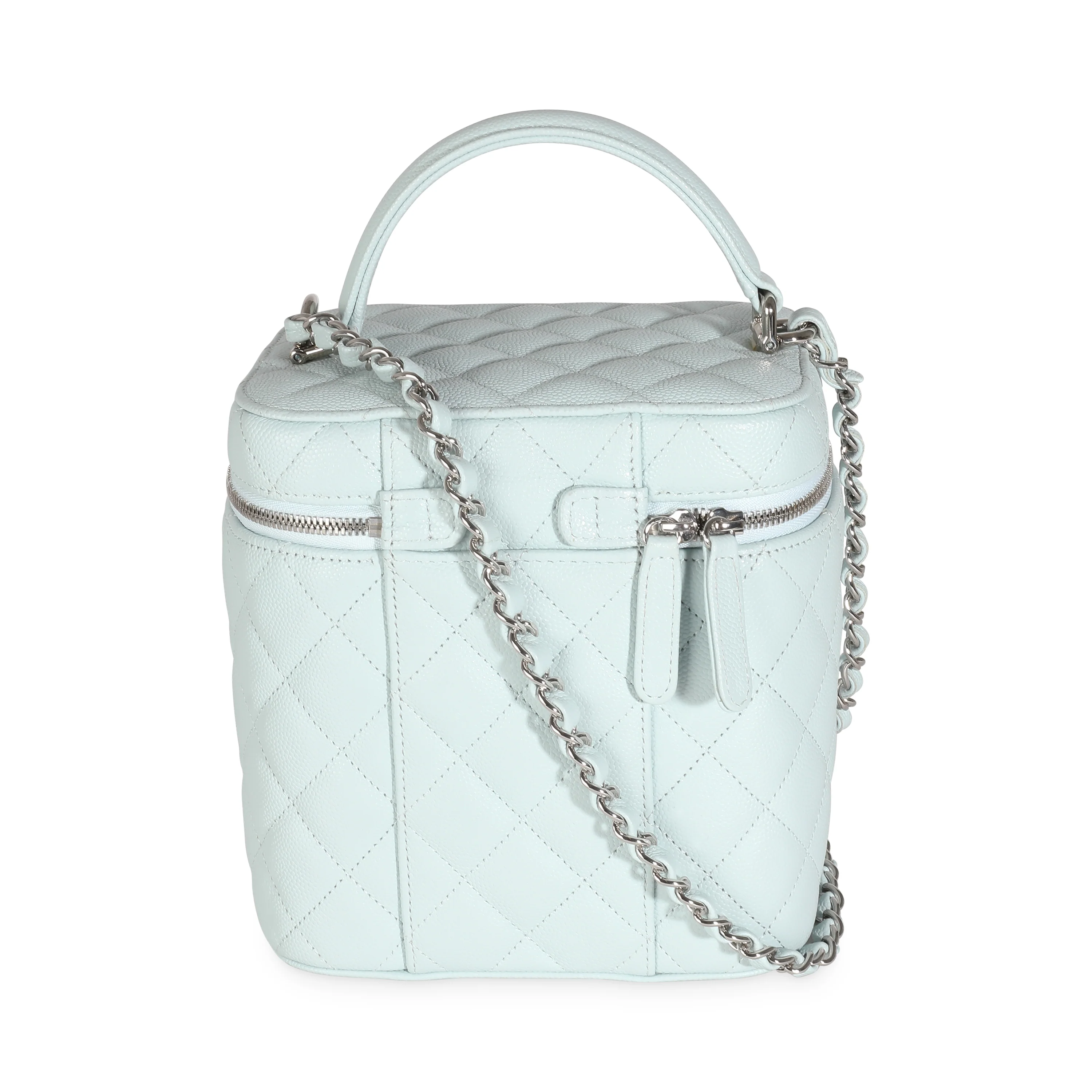 Blue Quilted Caviar Top Handle Vanity Case - Image 4