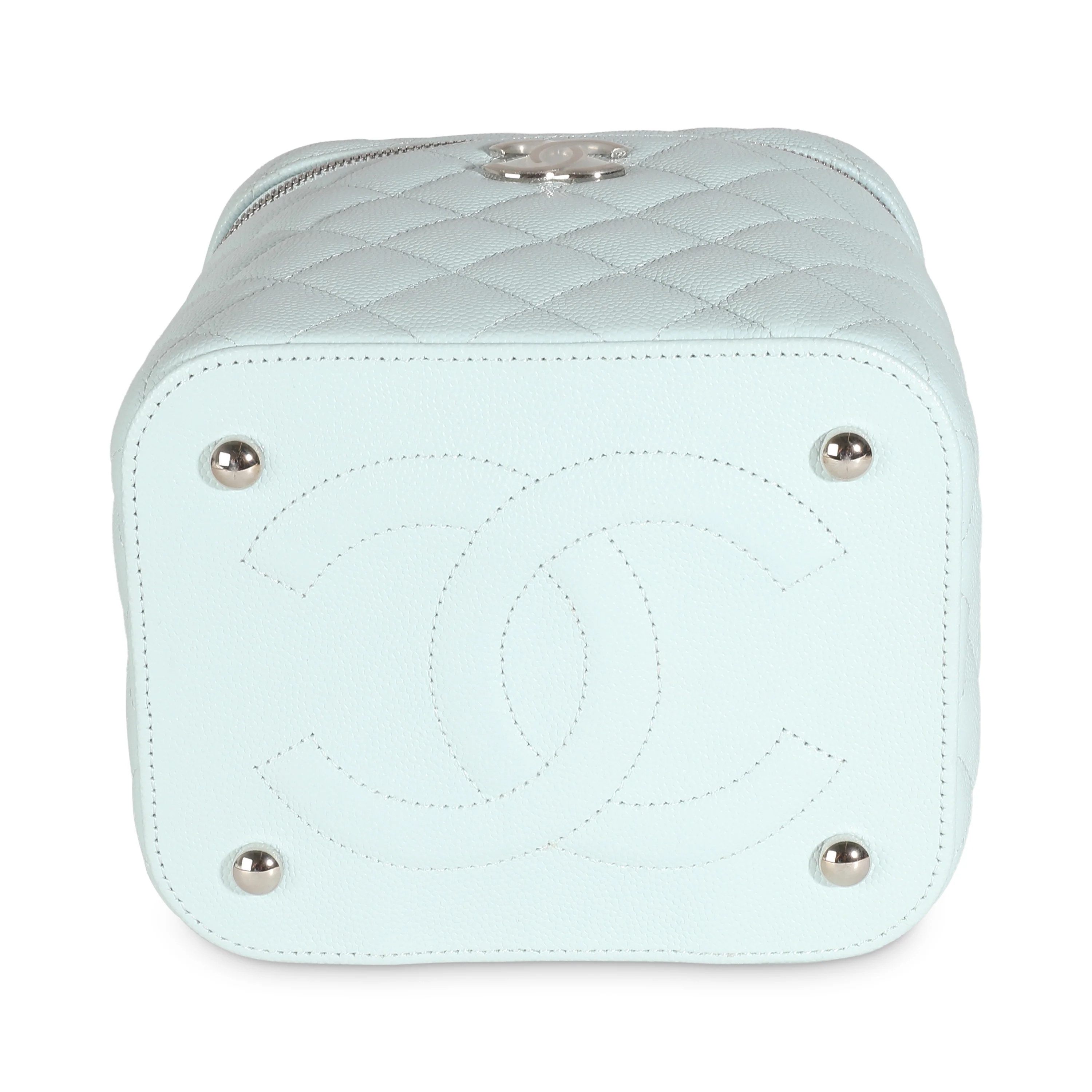 Blue Quilted Caviar Top Handle Vanity Case - Image 5