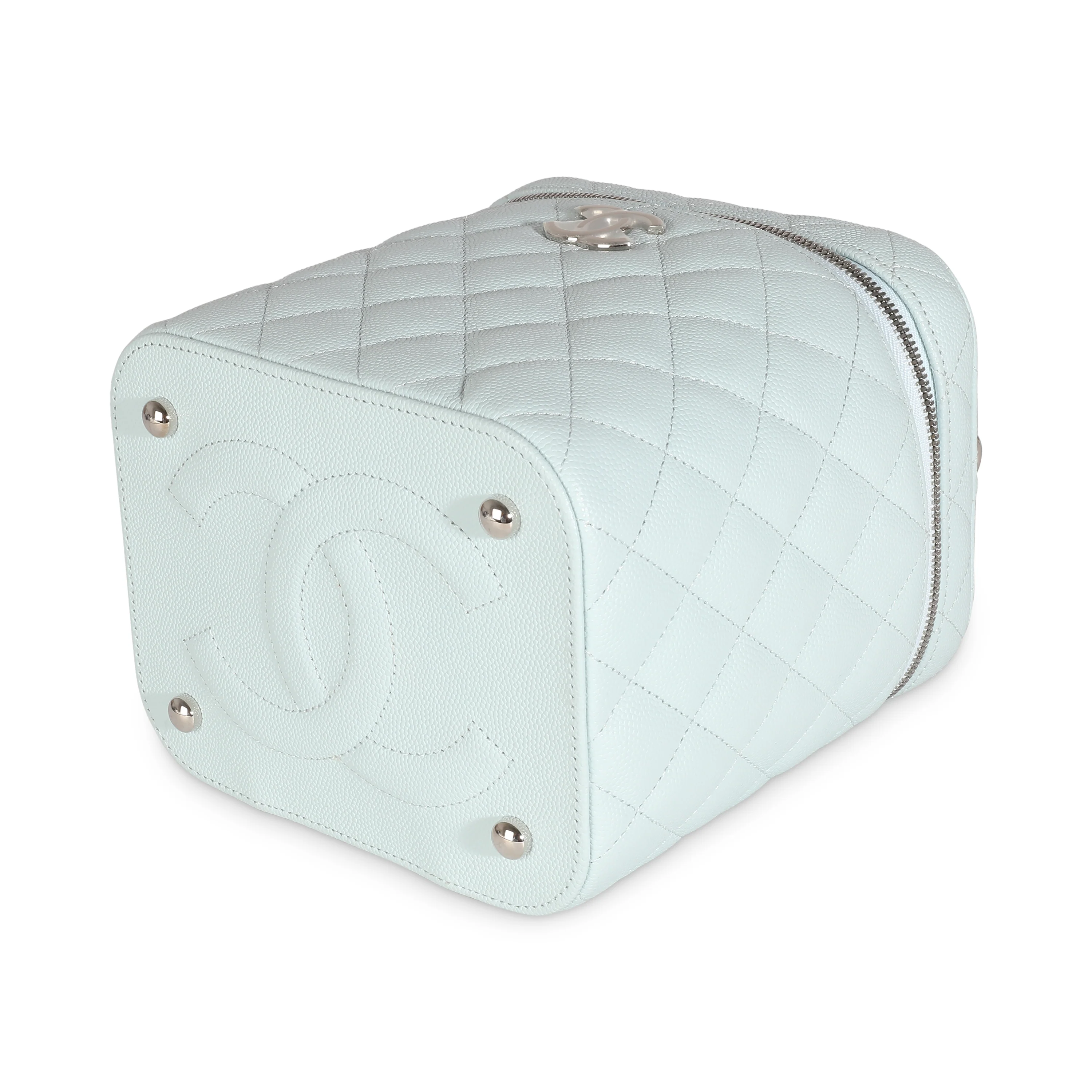 Blue Quilted Caviar Top Handle Vanity Case - Image 6