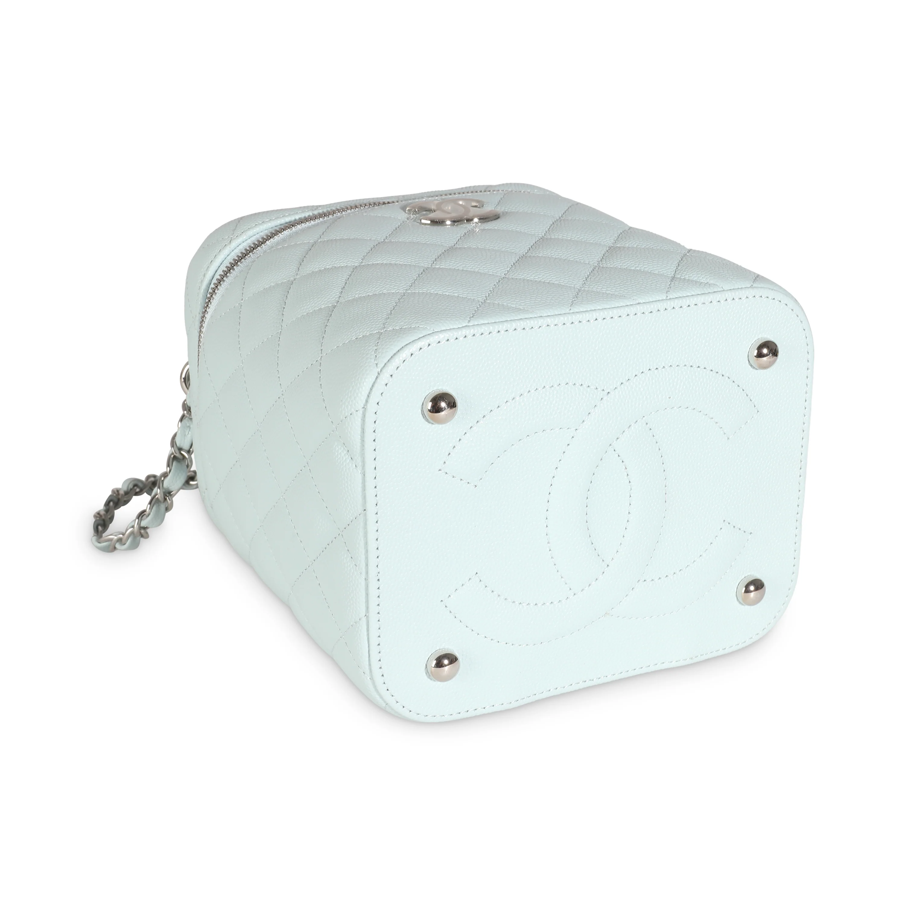 Blue Quilted Caviar Top Handle Vanity Case - Image 7