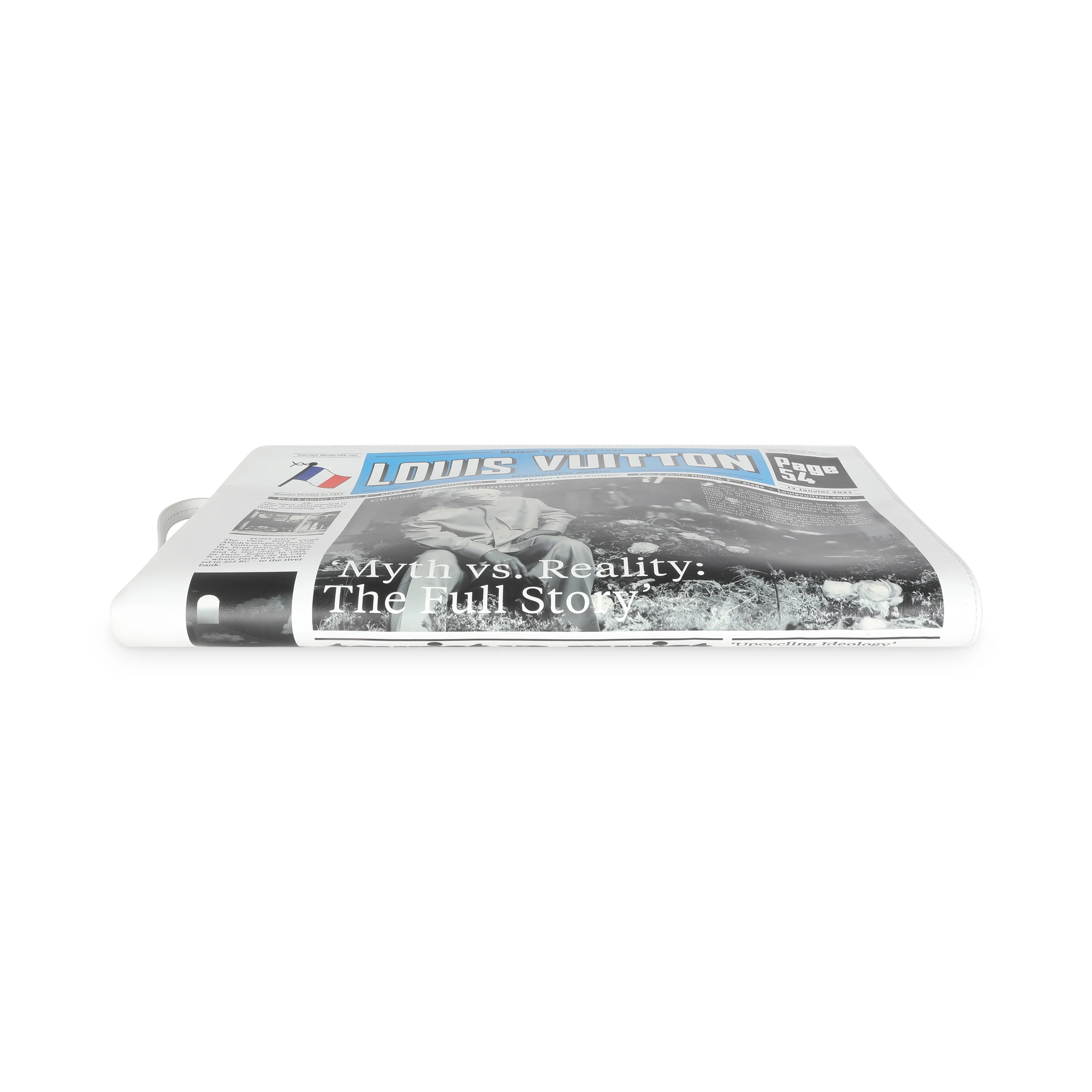 White Multicolor Calfskin Newspaper Print Pouch - Image 5