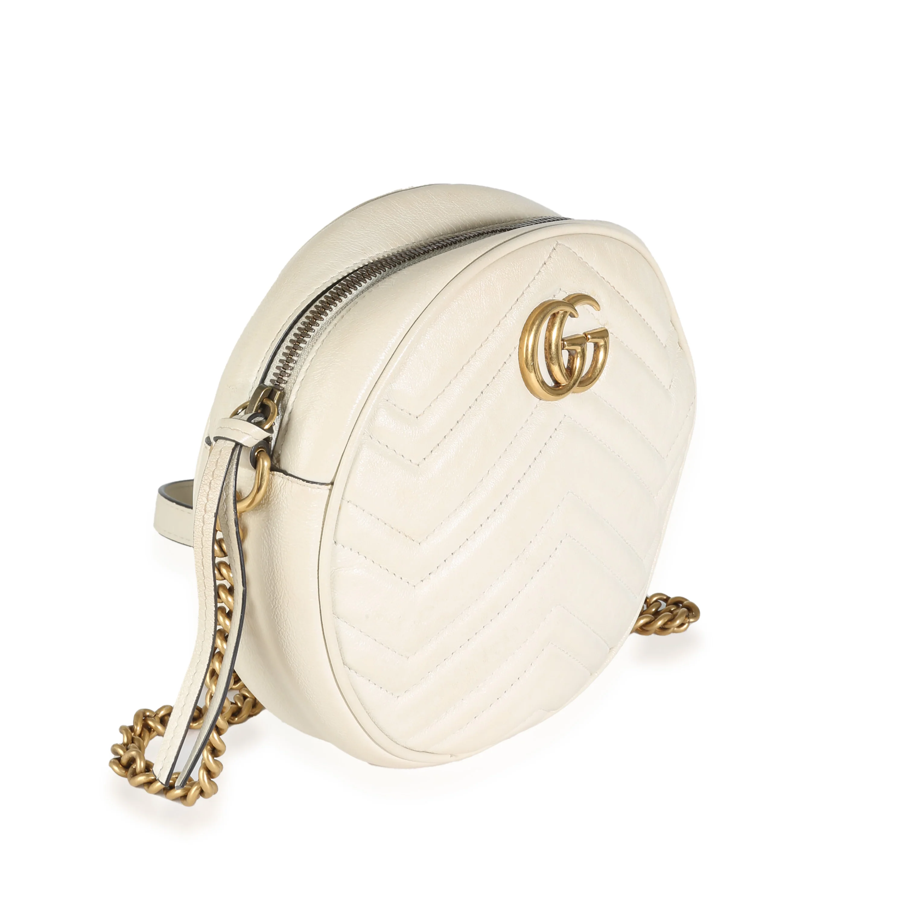 White Matelasse Calfskin Mini GG Marmont Round Chain Bag - Image 3