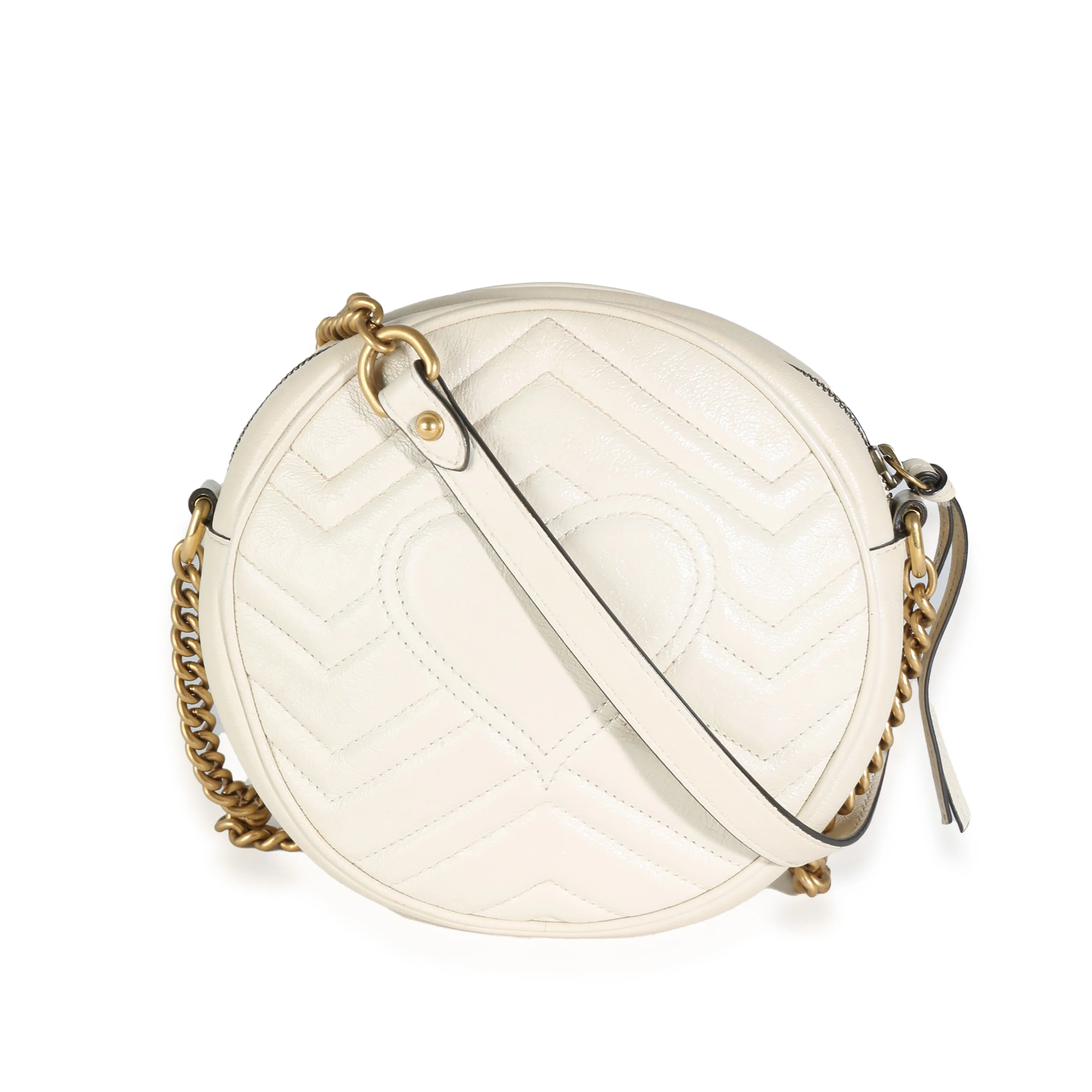 White Matelasse Calfskin Mini GG Marmont Round Chain Bag - Image 4