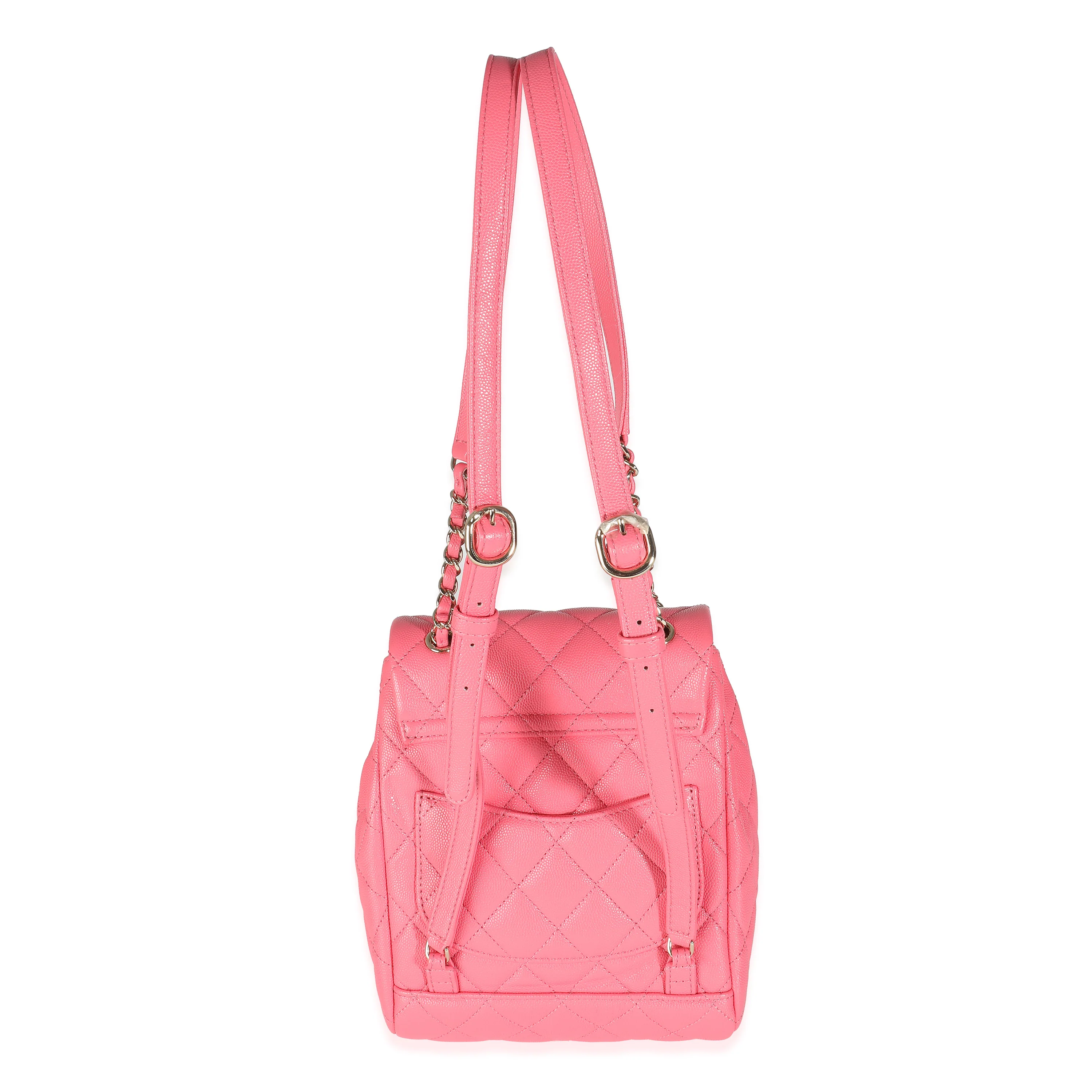 Pink Quilted Caviar Drawstring Backpack Handbag - Image 3