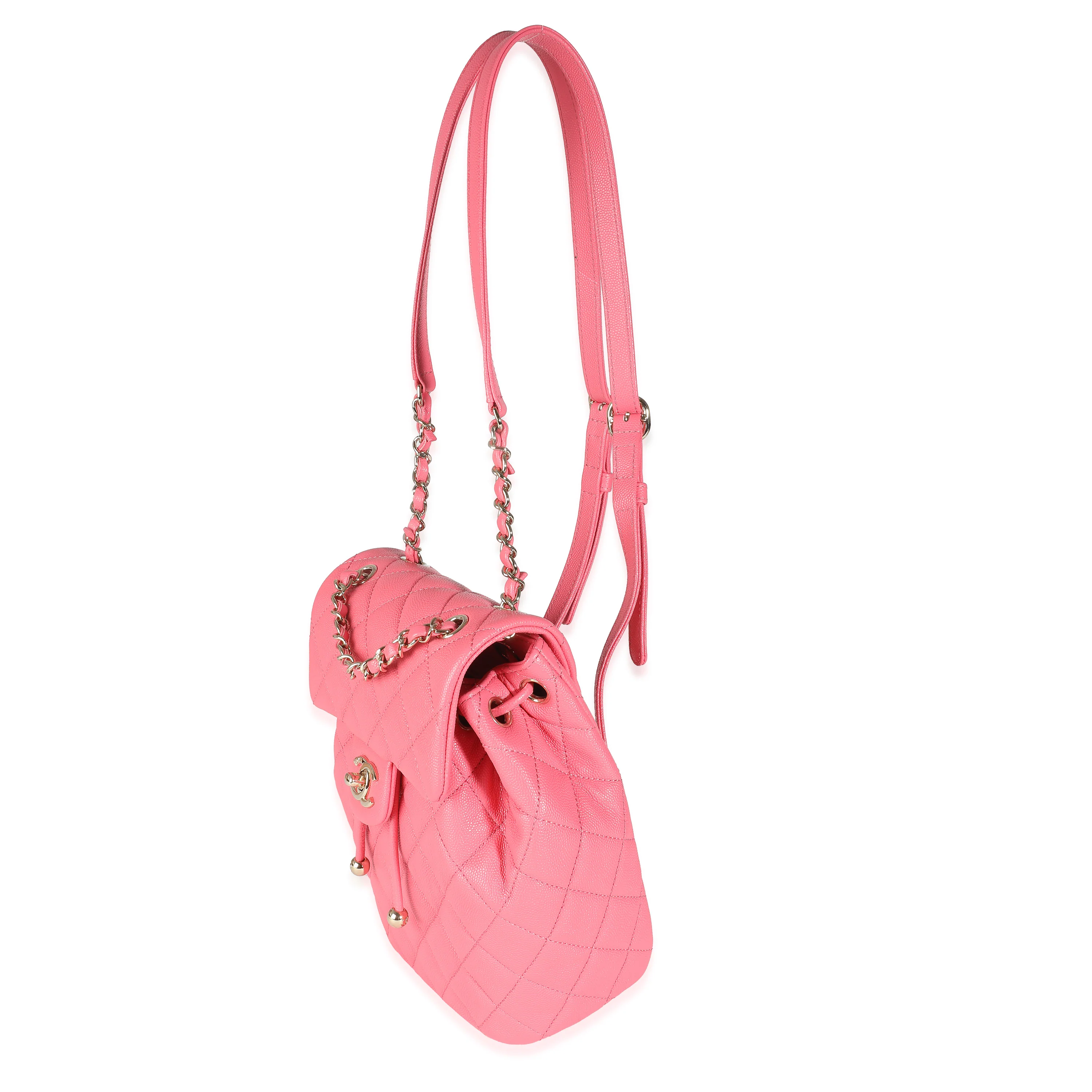 Pink Quilted Caviar Drawstring Backpack Handbag - Image 6