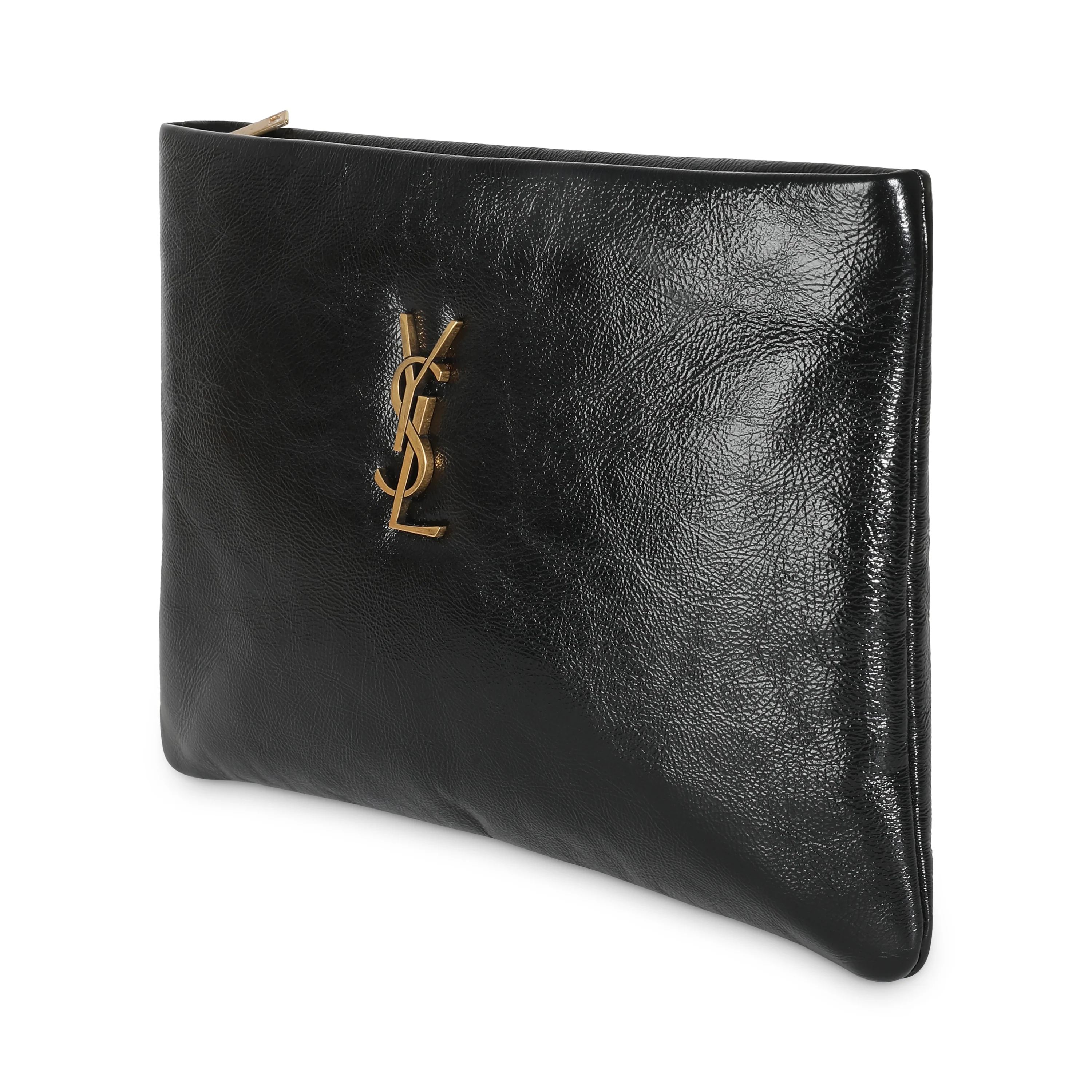 Black Shiny Leather Small Calypso Pillow Pouch - Image 2