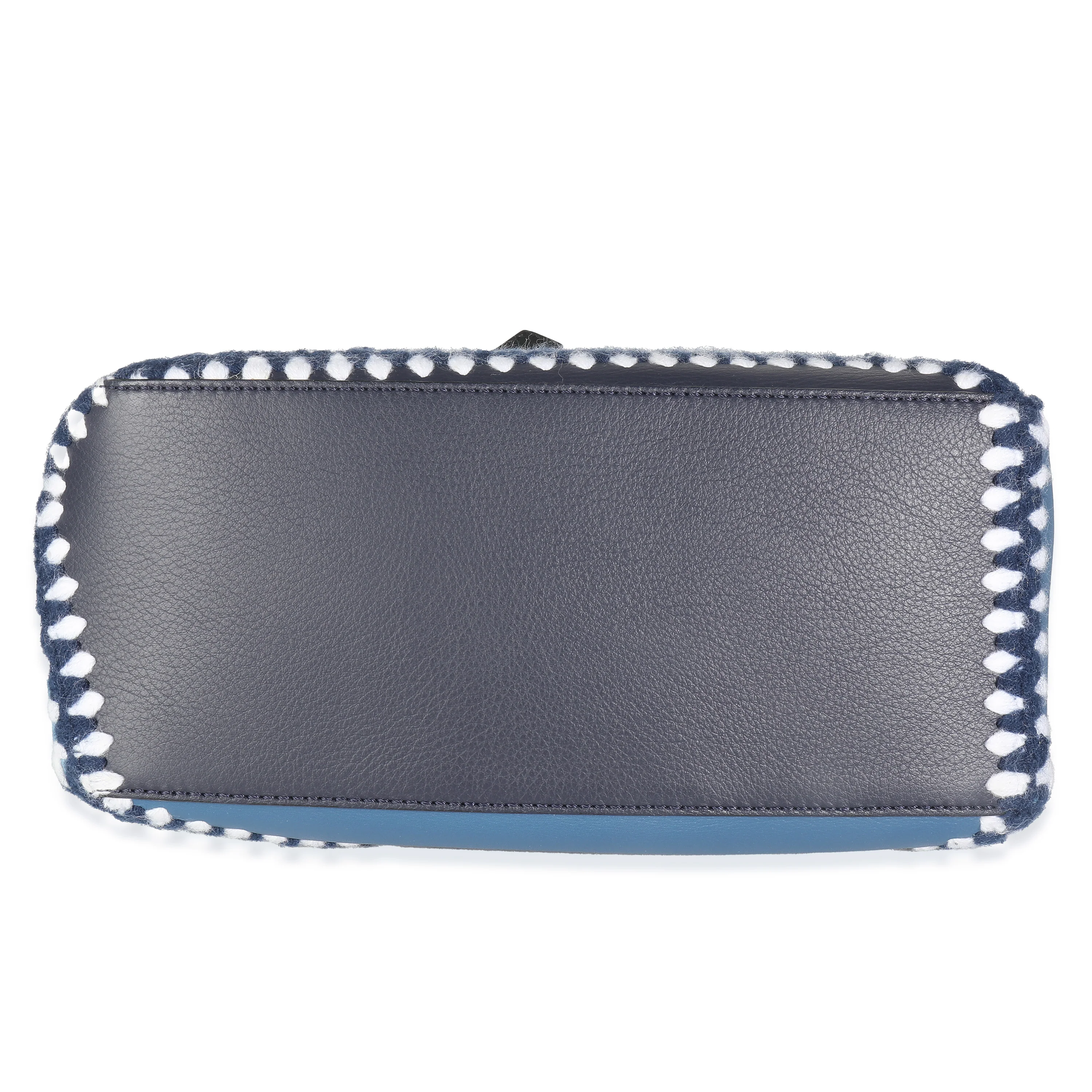 Blue White Tricolour Calfskin Crochet Trim Small Puzzle Bag - Image 5