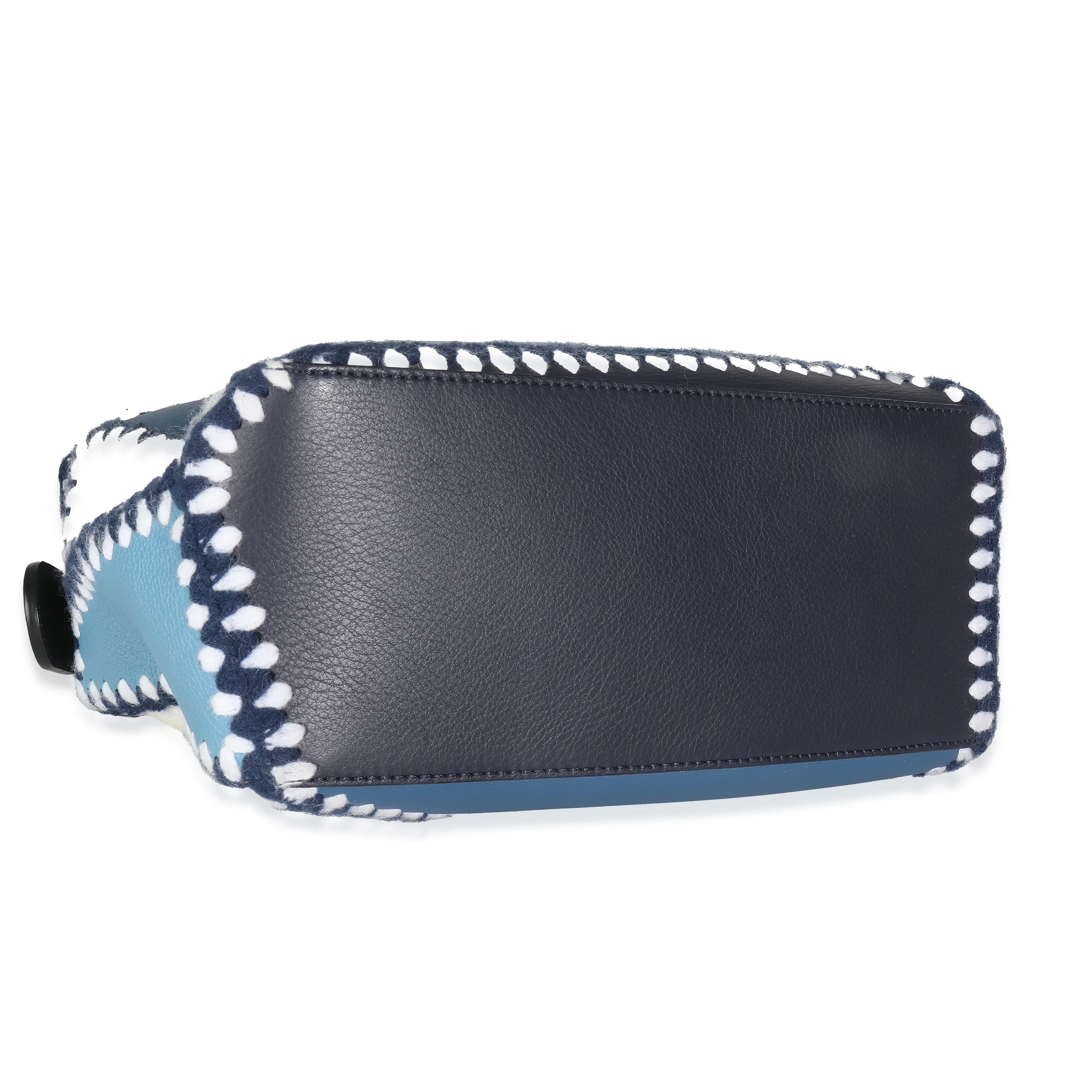 Blue White Tricolour Calfskin Crochet Trim Small Puzzle Bag - Image 6