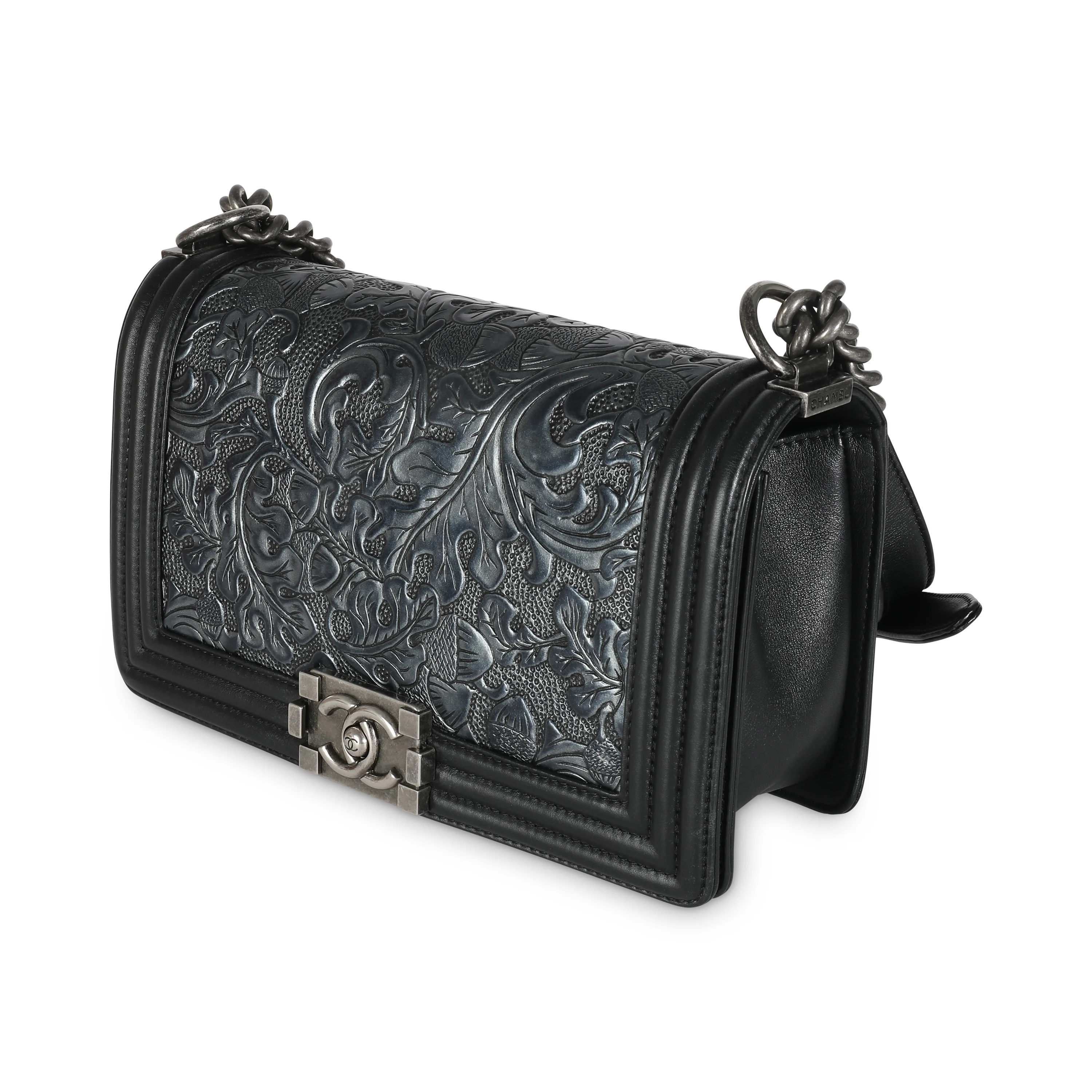 Black Metallic Silver Calfskin Cordoba Paris Dallas Medium Boy Bag - Image 2