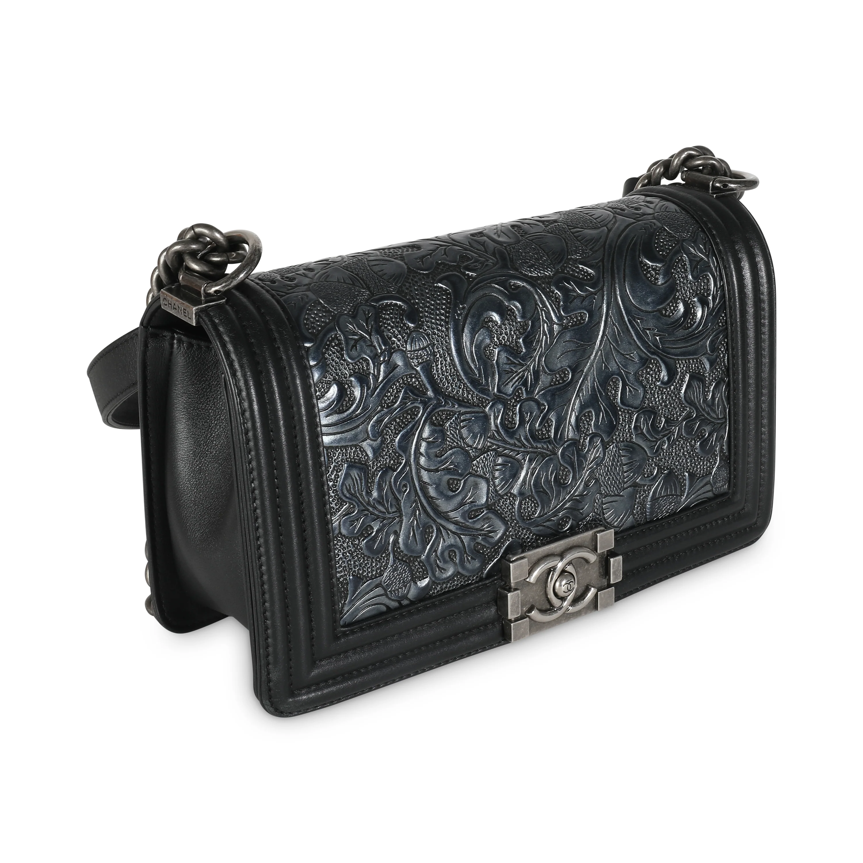 Black Metallic Silver Calfskin Cordoba Paris Dallas Medium Boy Bag - Image 3