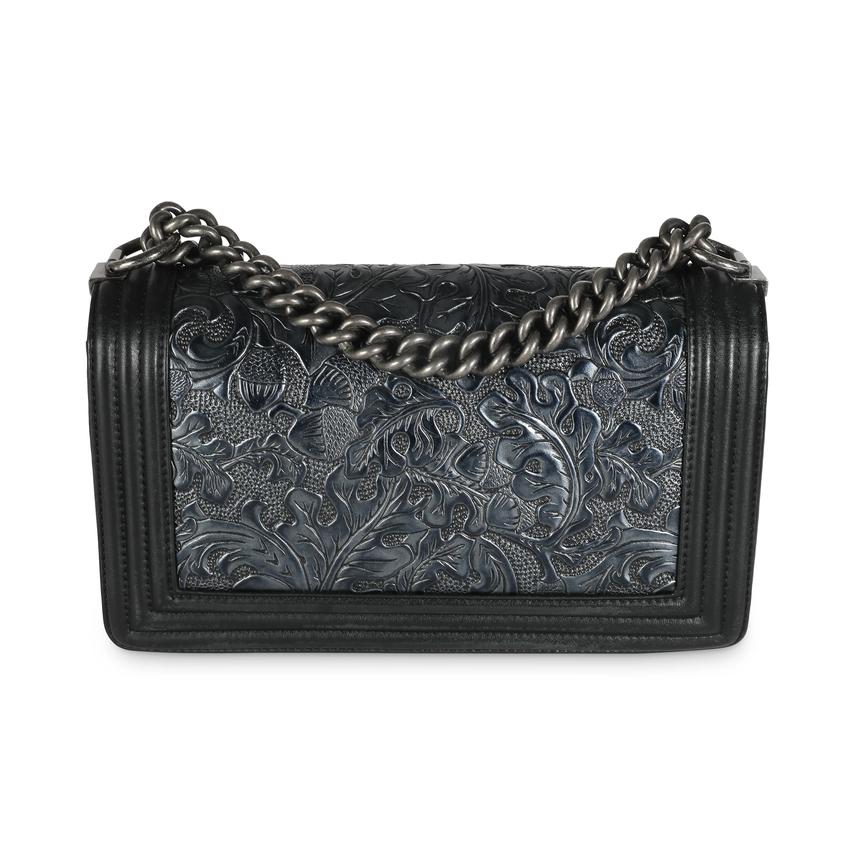 Black Metallic Silver Calfskin Cordoba Paris Dallas Medium Boy Bag - Image 4