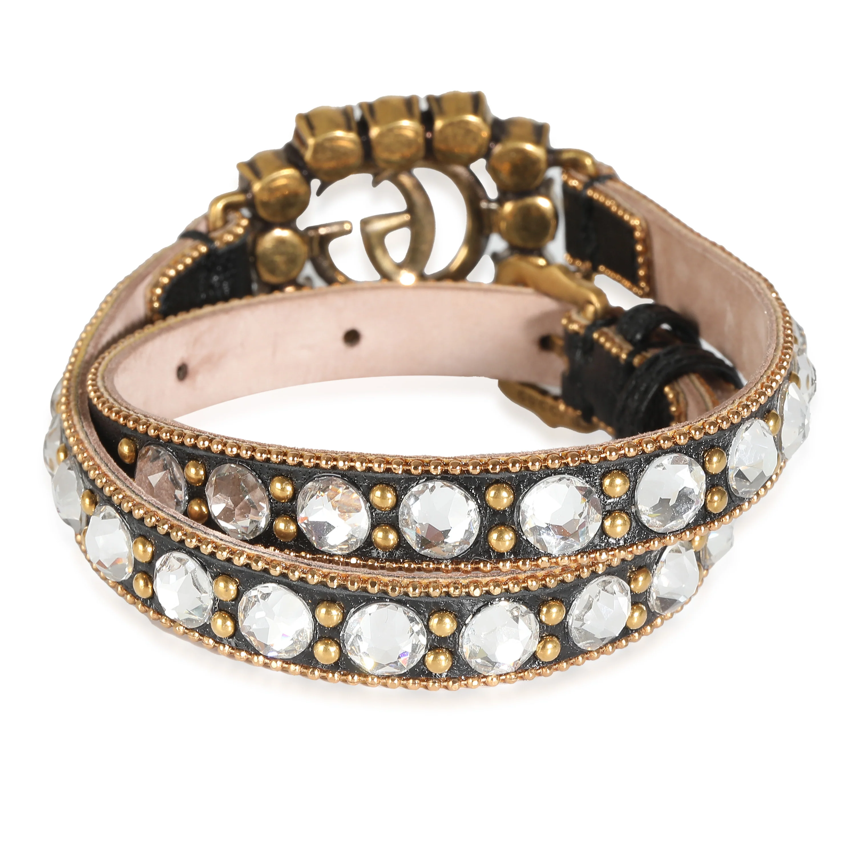 Leather Leather & Crystal GG Marmont Choker Gold Tone Necklace - Image 3