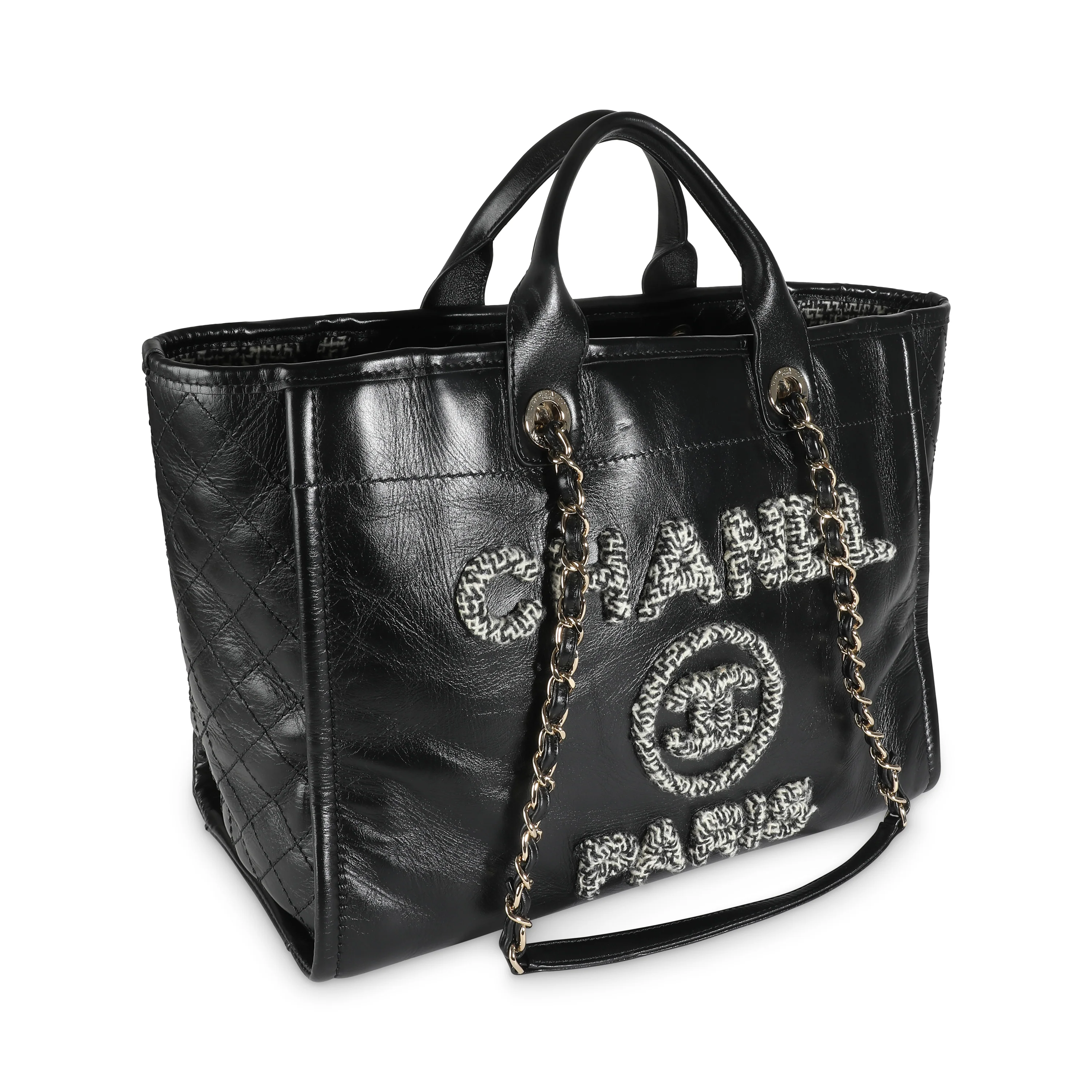 Black Glazed Calfskin Tweed Large Deauville Tote - Image 3