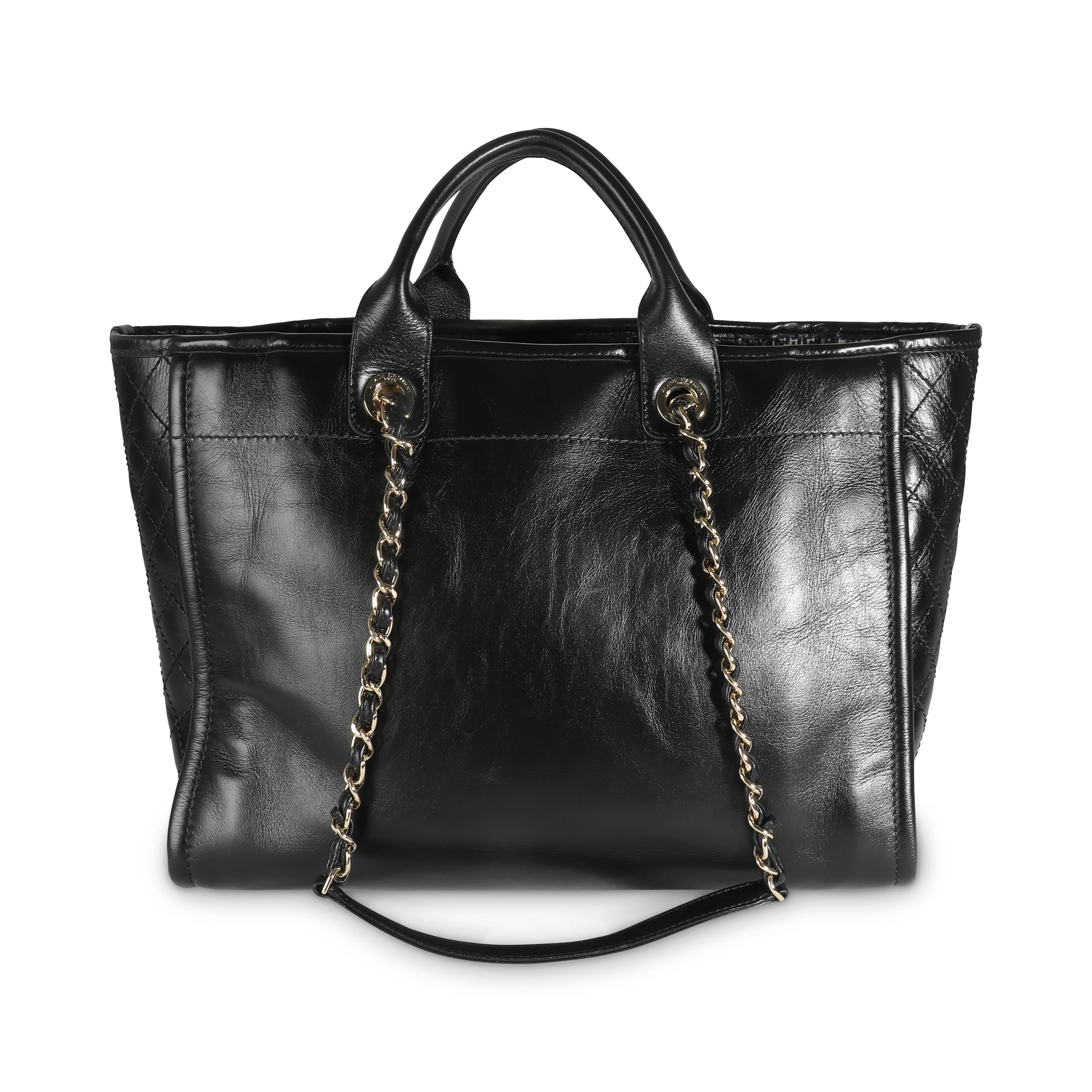 Black Glazed Calfskin Tweed Large Deauville Tote - Image 4