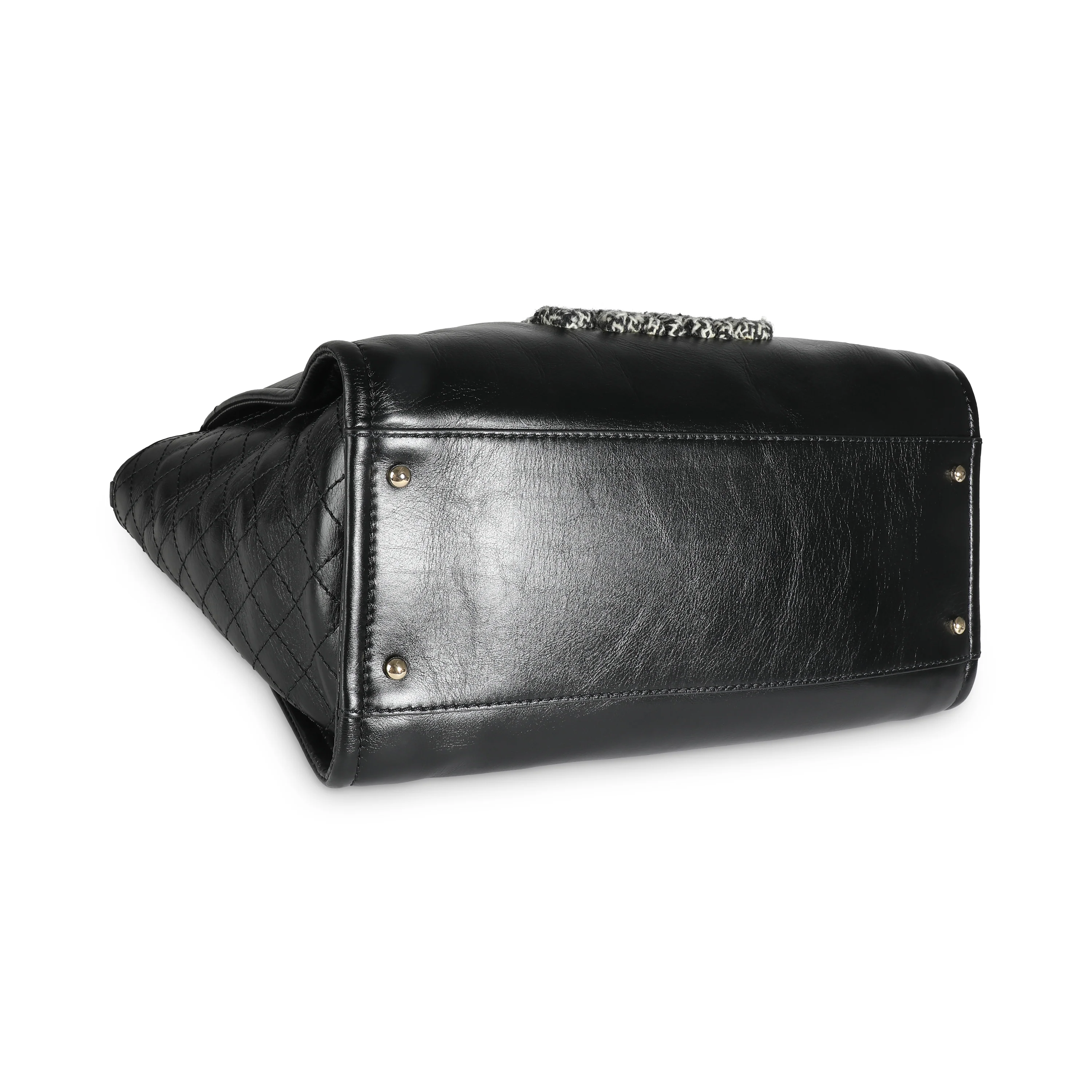 Black Glazed Calfskin Tweed Large Deauville Tote - Image 8