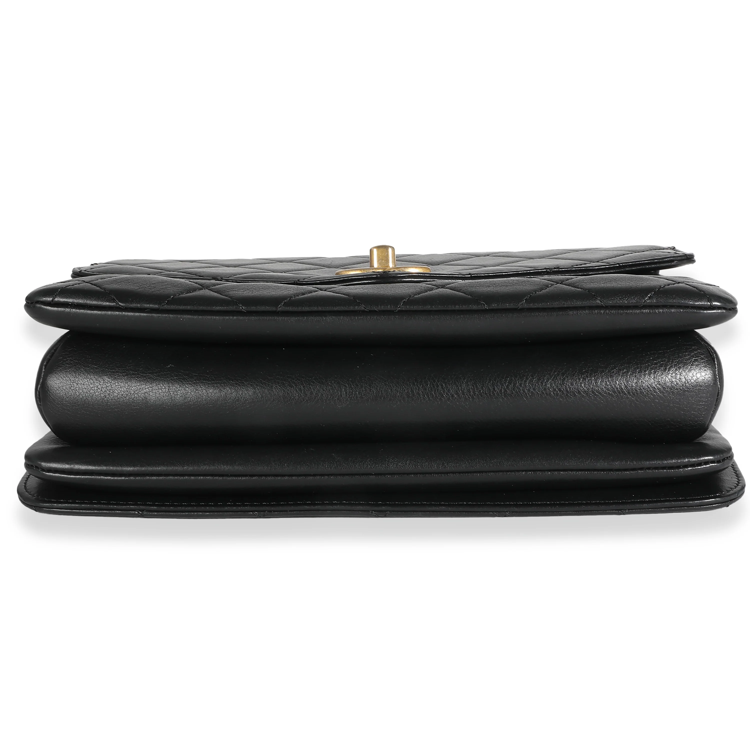 Black Quilted Calfskin Gold Top Handle Envelope Flap Bag - Image 5