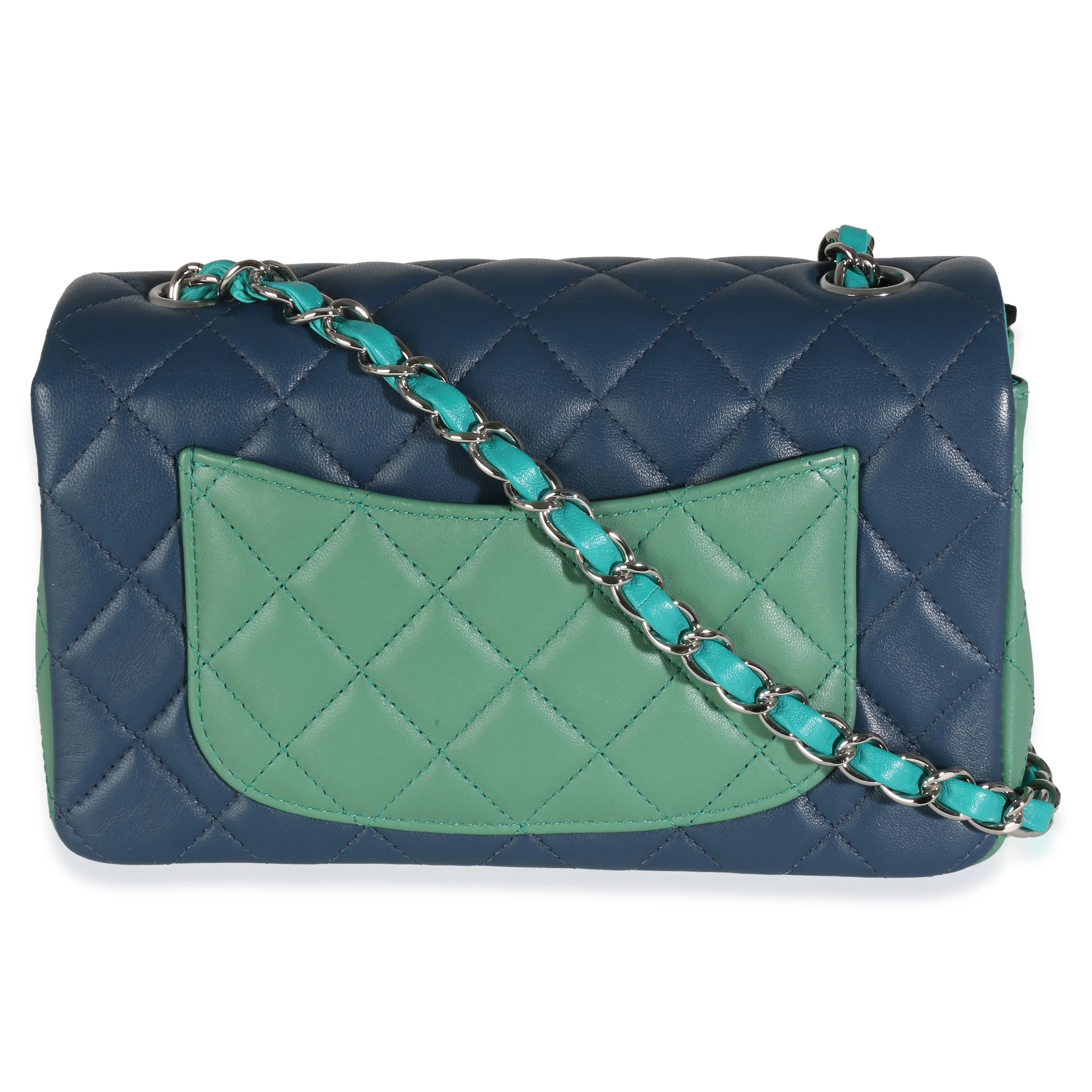 Green Blue Tricolor Quilted Lambskin Mini Rectangular Flap Bag - Image 4