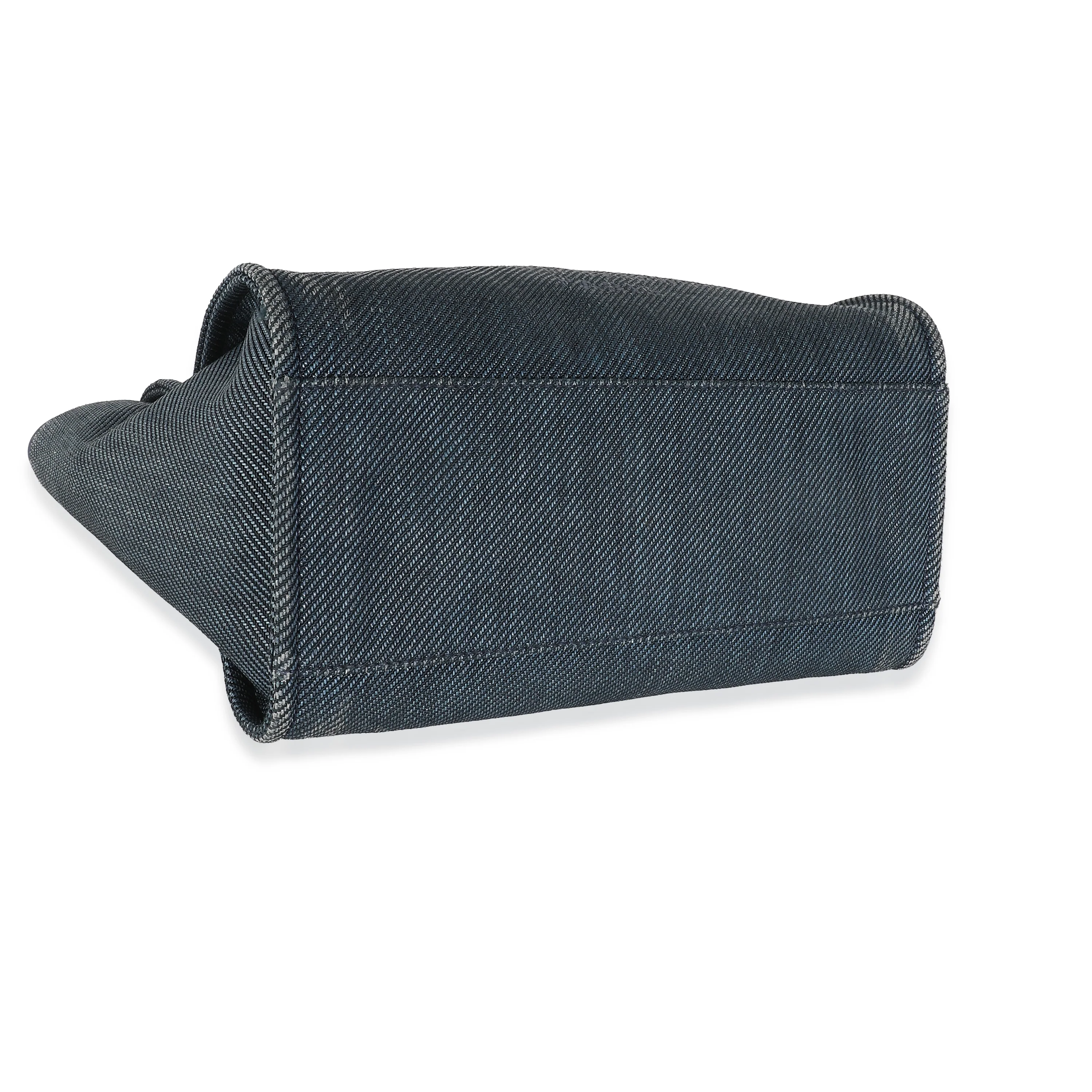 Navy Blue Woven Straw Raffia Medium Deauville Tote - Image 6