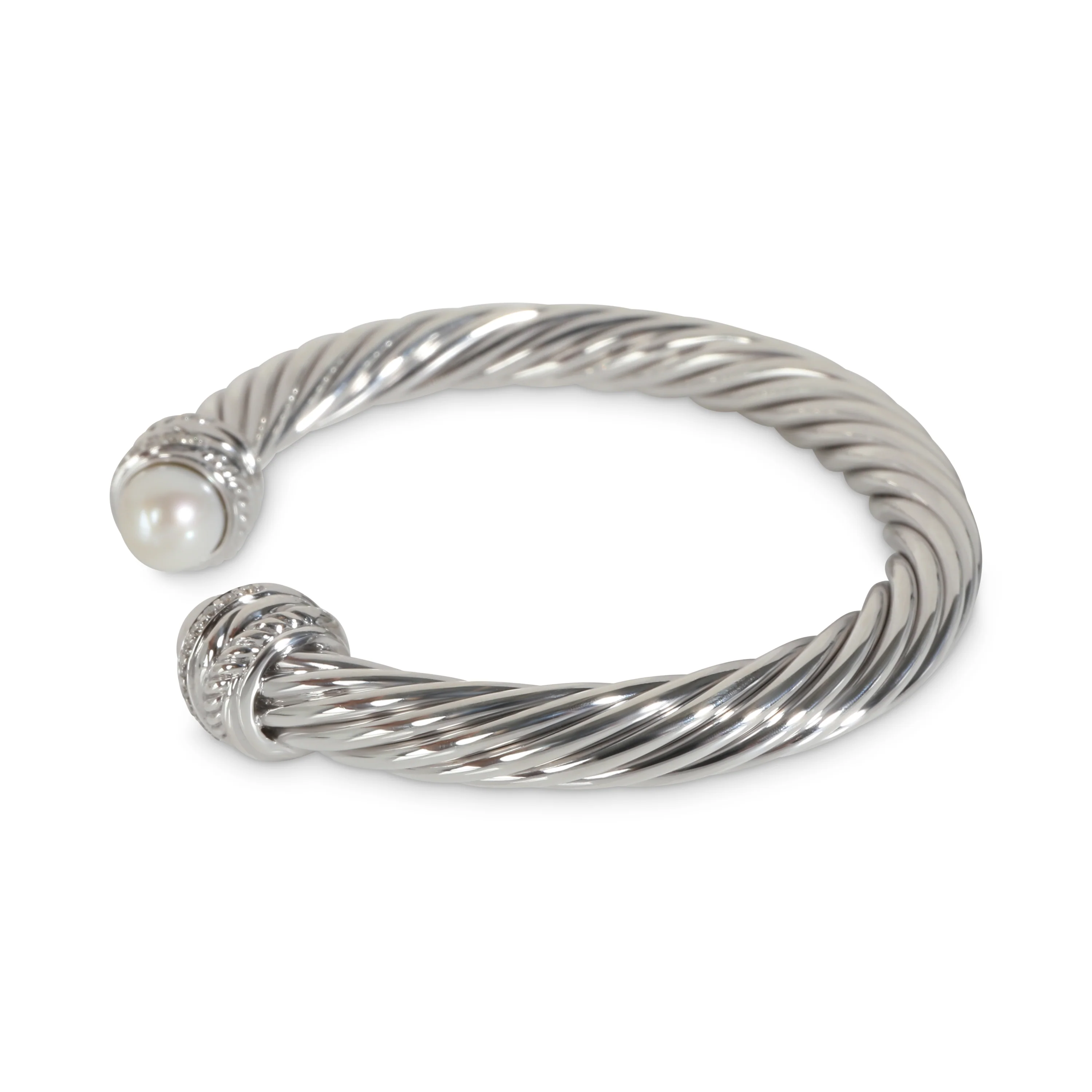 Crossover Pearl Bracelet with diamonds in Sterling Silver - Image 2