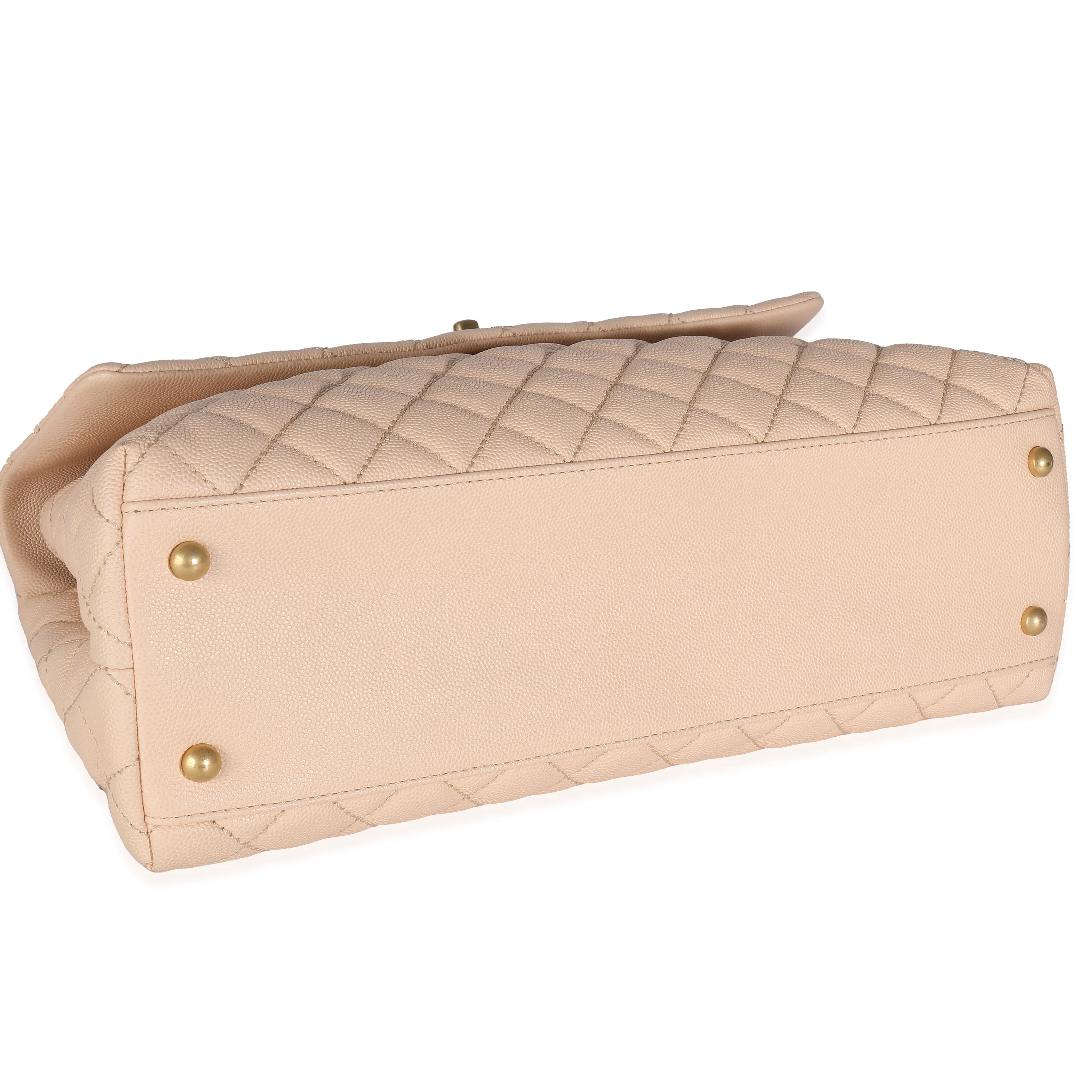 Beige Quilted Caviar Medium Coco Top Handle Handbag - Image 4