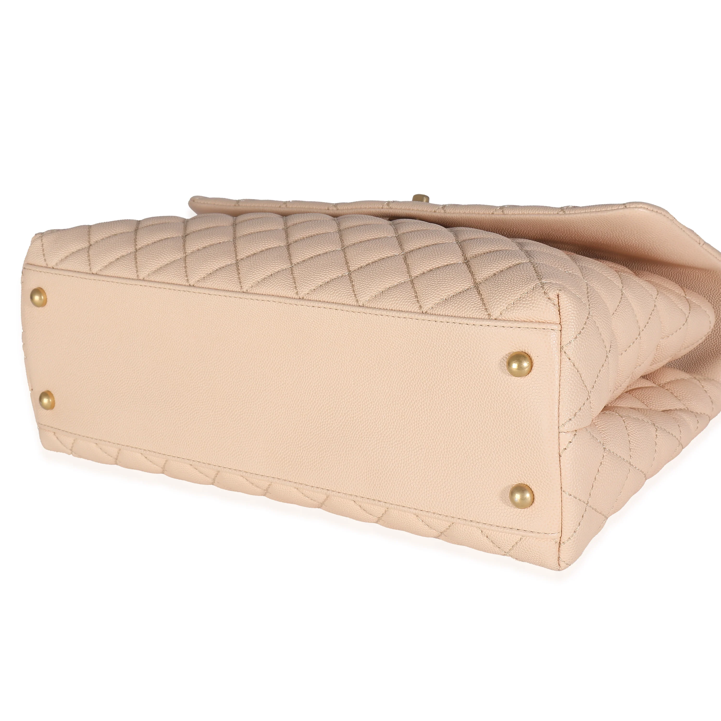 Beige Quilted Caviar Medium Coco Top Handle Handbag - Image 5