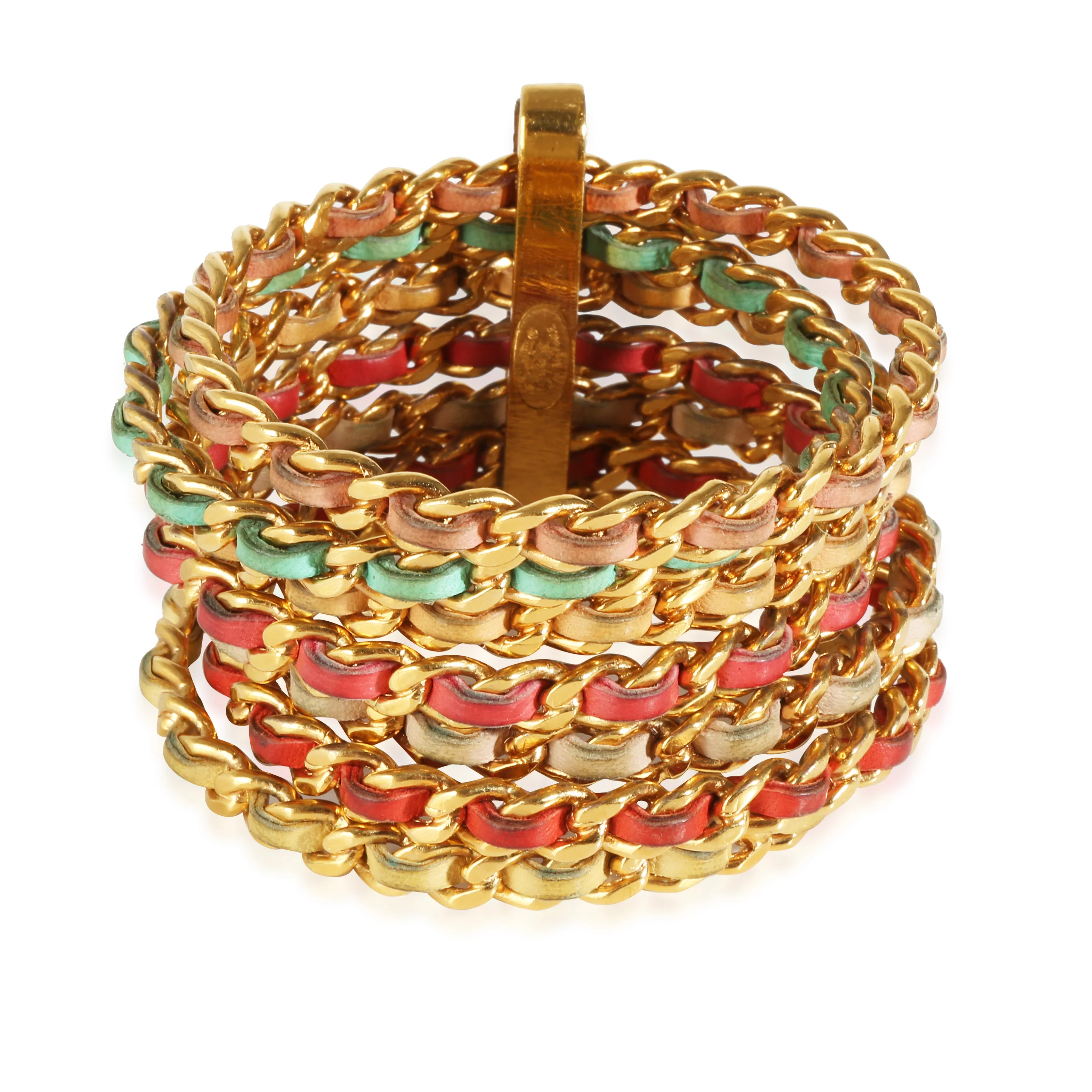 93C Multicolor Lambskin Gold Metal Logo 7 Band Bracelet - Image 3