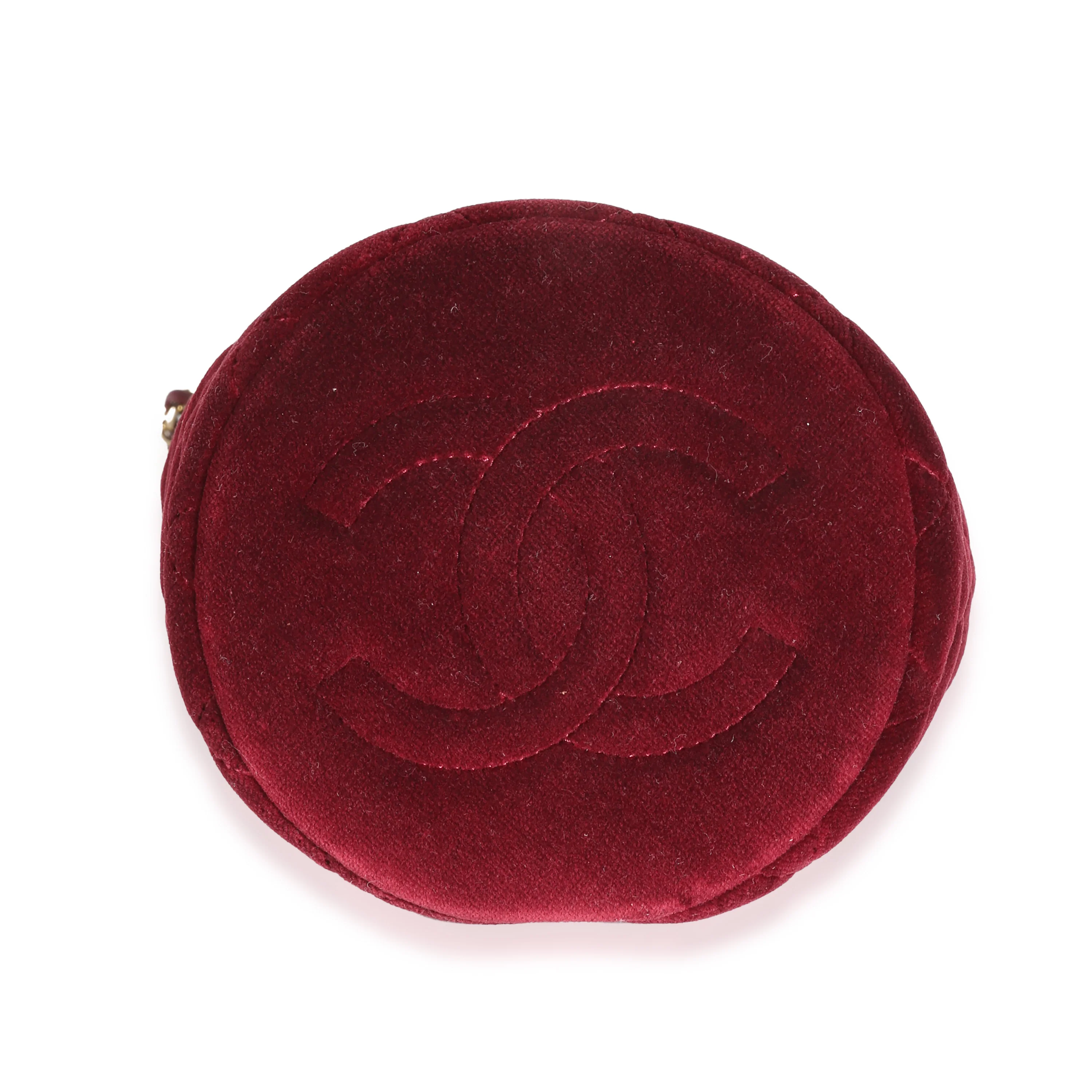 Burgundy Quilted Velvet CC Pearl Crush Bucket Bag - Image 5