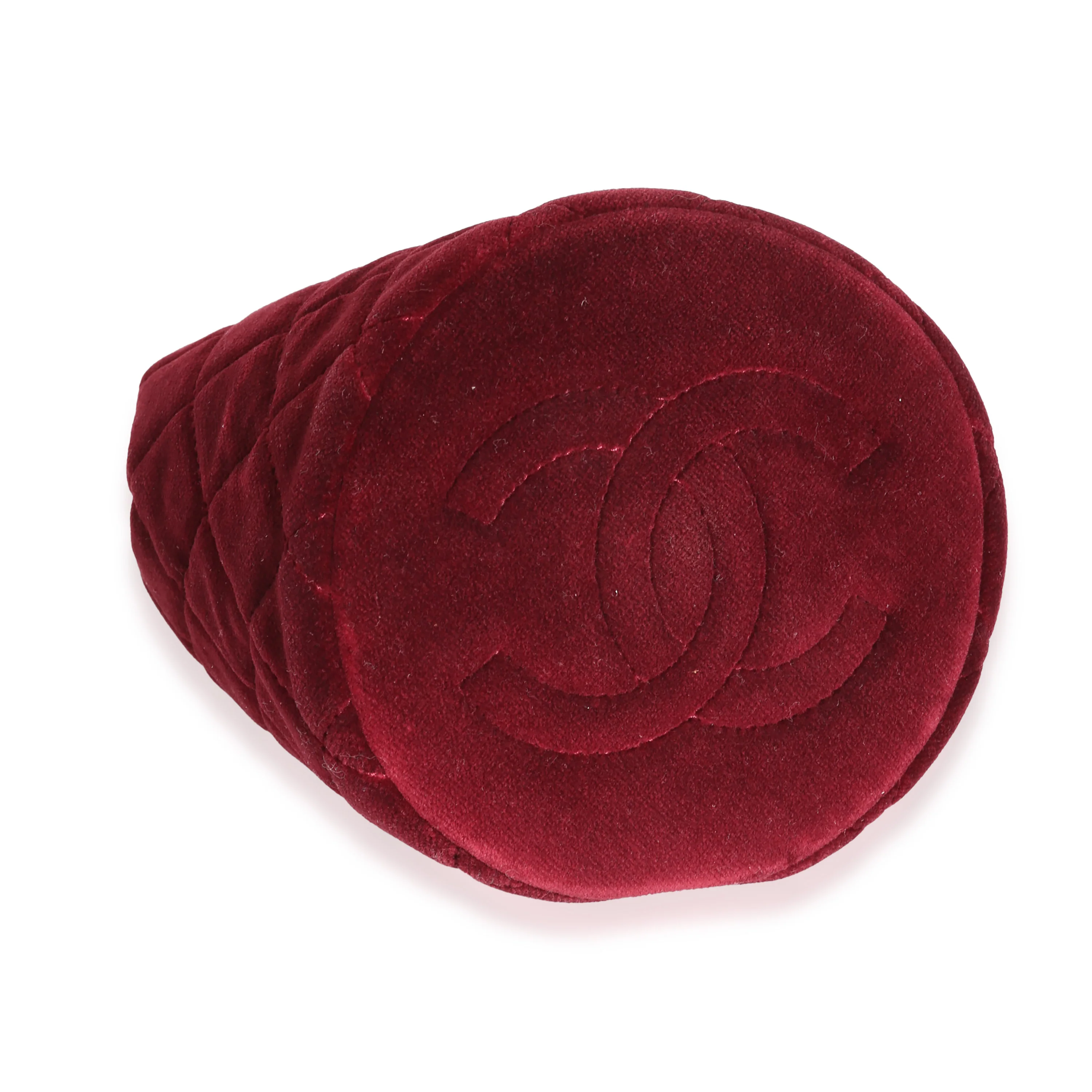 Burgundy Quilted Velvet CC Pearl Crush Bucket Bag - Image 6