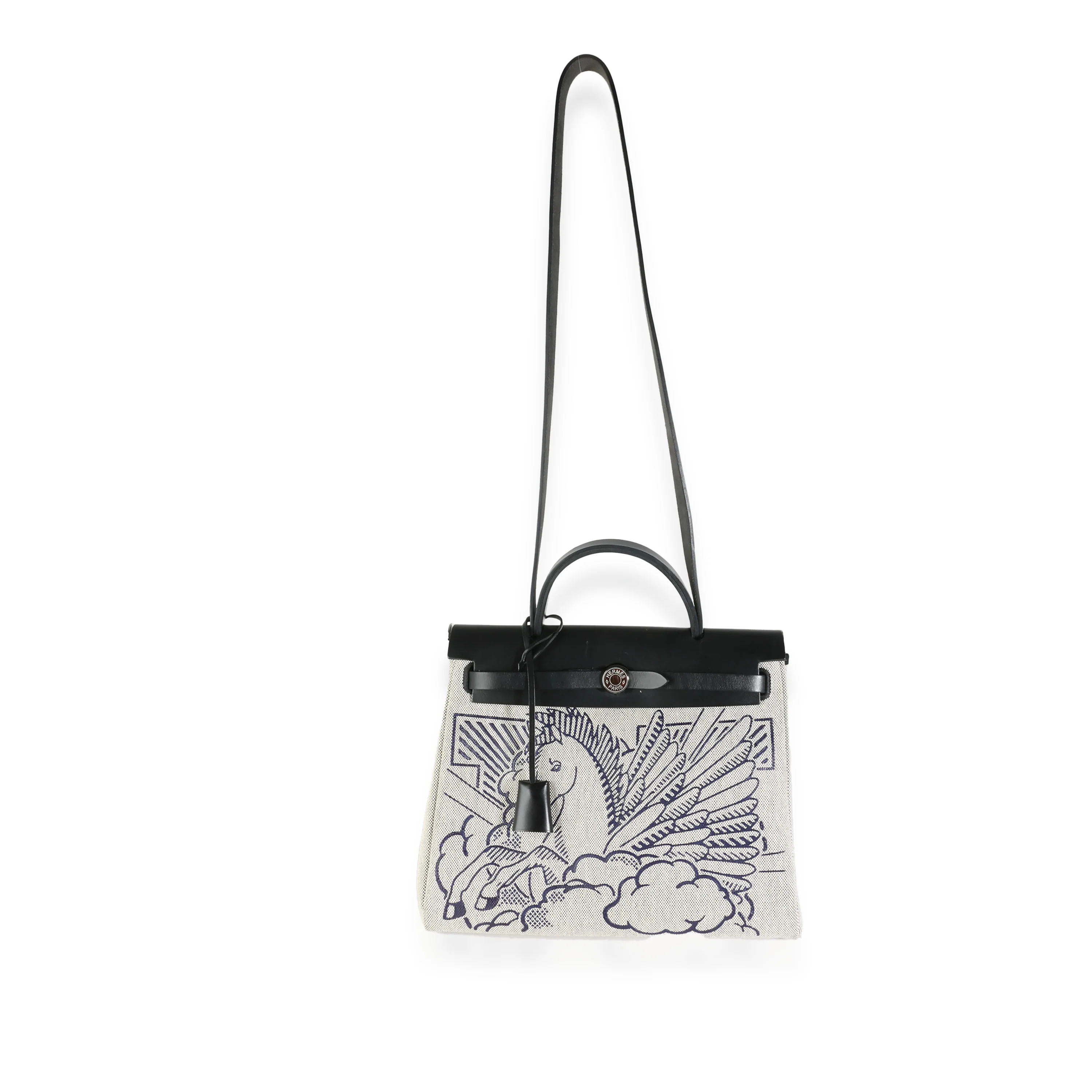 Bleu Indigo Ecru Black Vache Hunter Toile H Pegase Pop Herbag 31 PM - Image 8