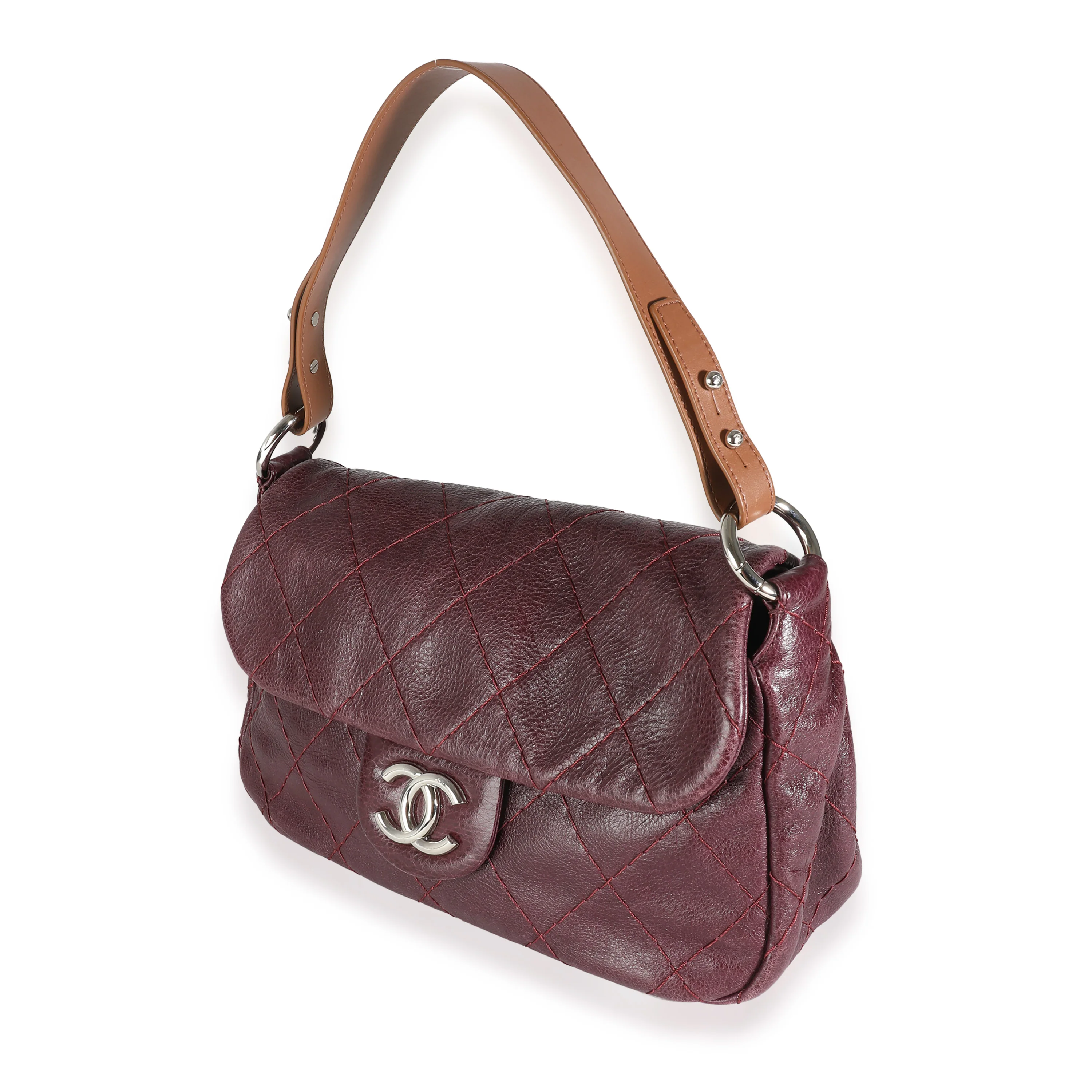 Burgundy Glazed Quilted Calfskin On The Road Flap Bag - Image 2