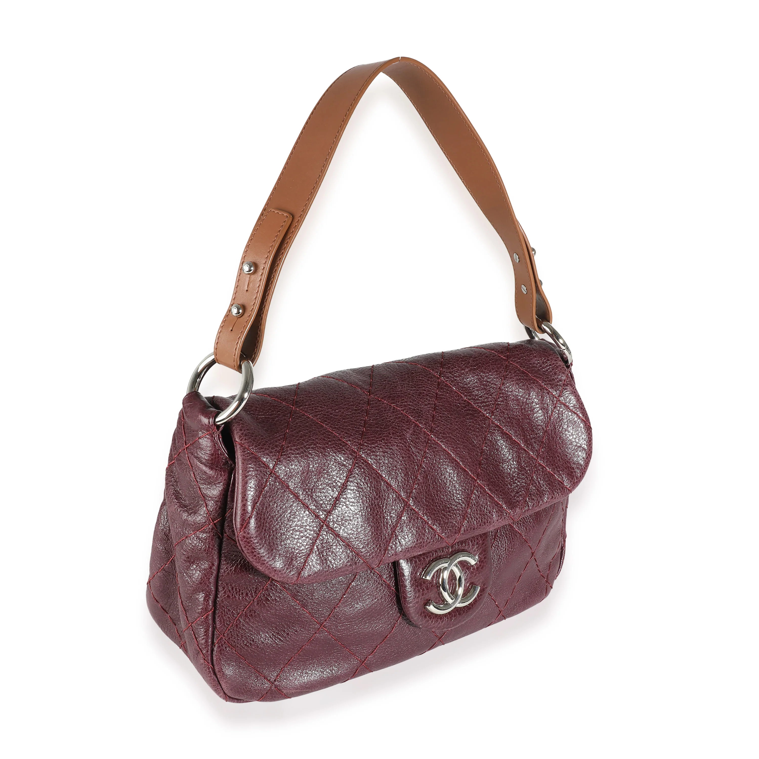 Burgundy Glazed Quilted Calfskin On The Road Flap Bag - Image 3